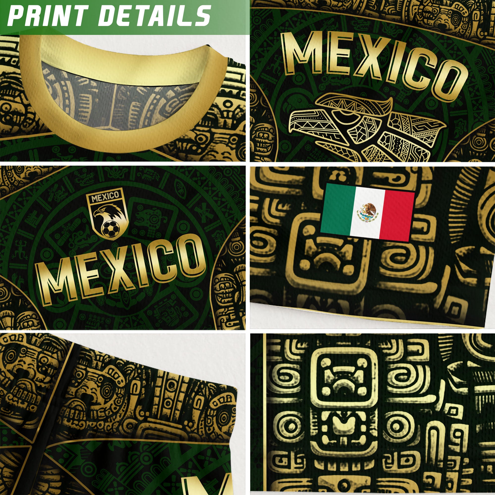 Mexico Aztec Green Gold Premium Eagle Emblem Football Soccer Jersey