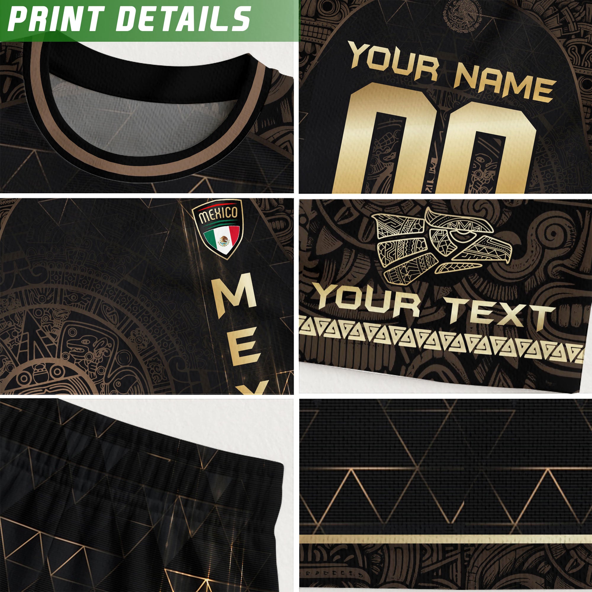 Custom Mexico Soccer Jersey Black Gold Aztec Heritage Design
