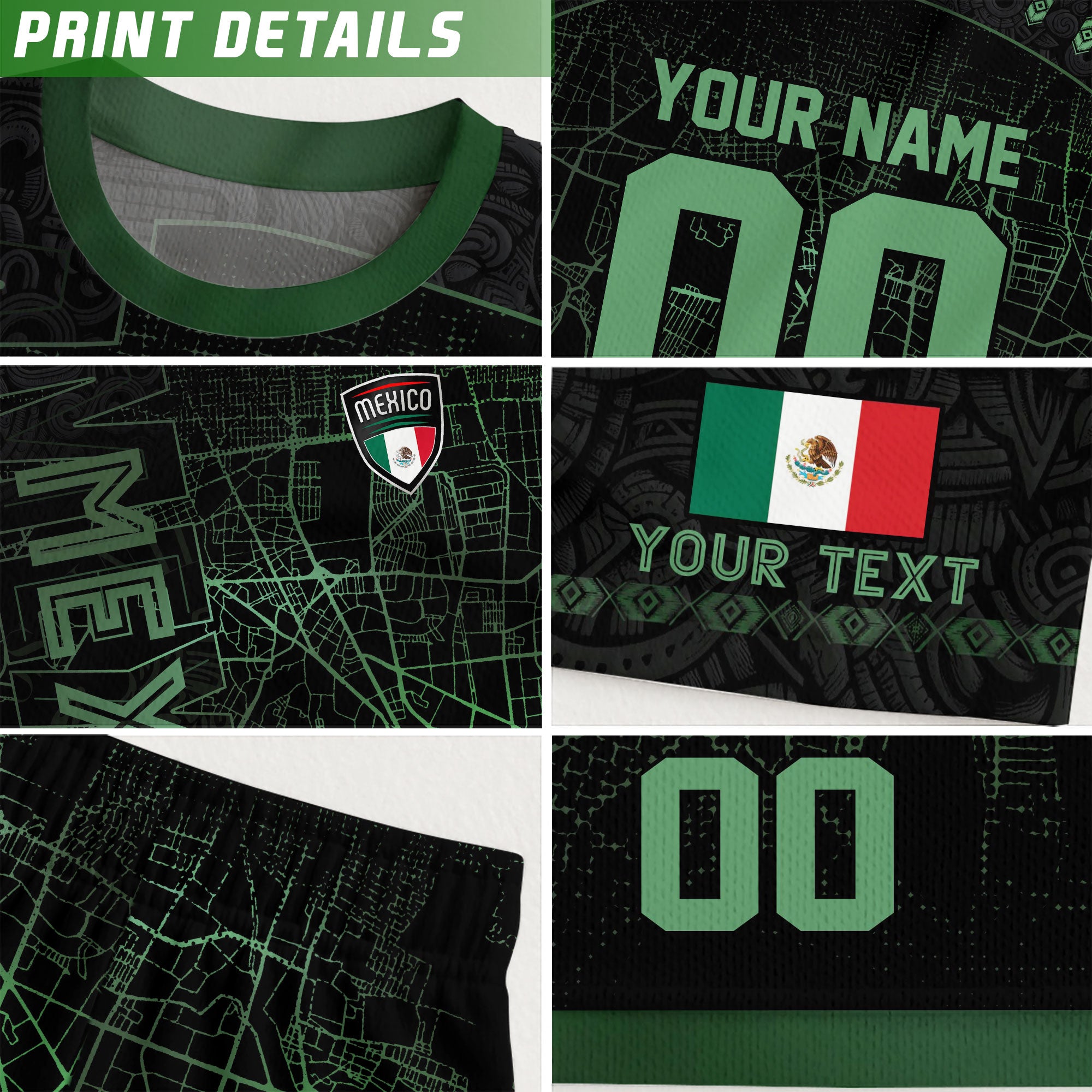 Custom Mexico Soccer Jersey Black Green Modern Heritage Map Design