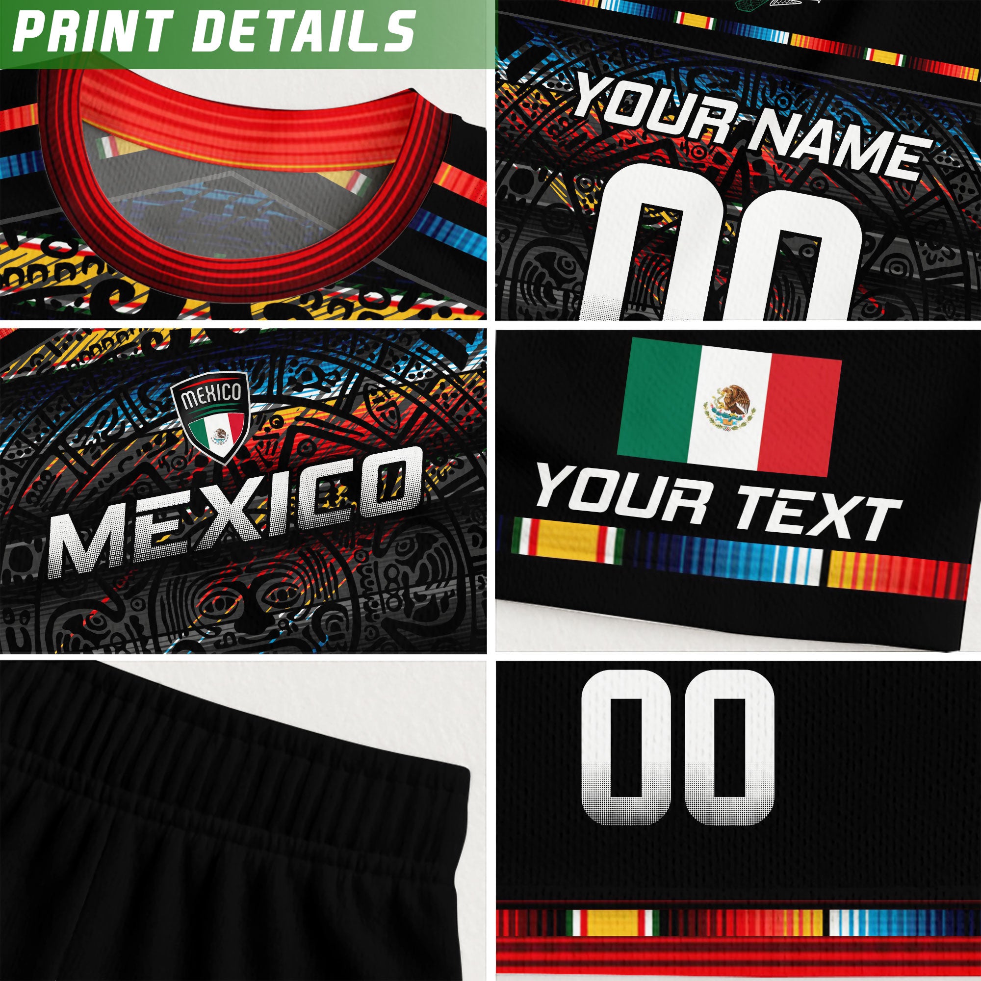 Custom Mexico Soccer Jersey Black Modern Aztec Calendar Design