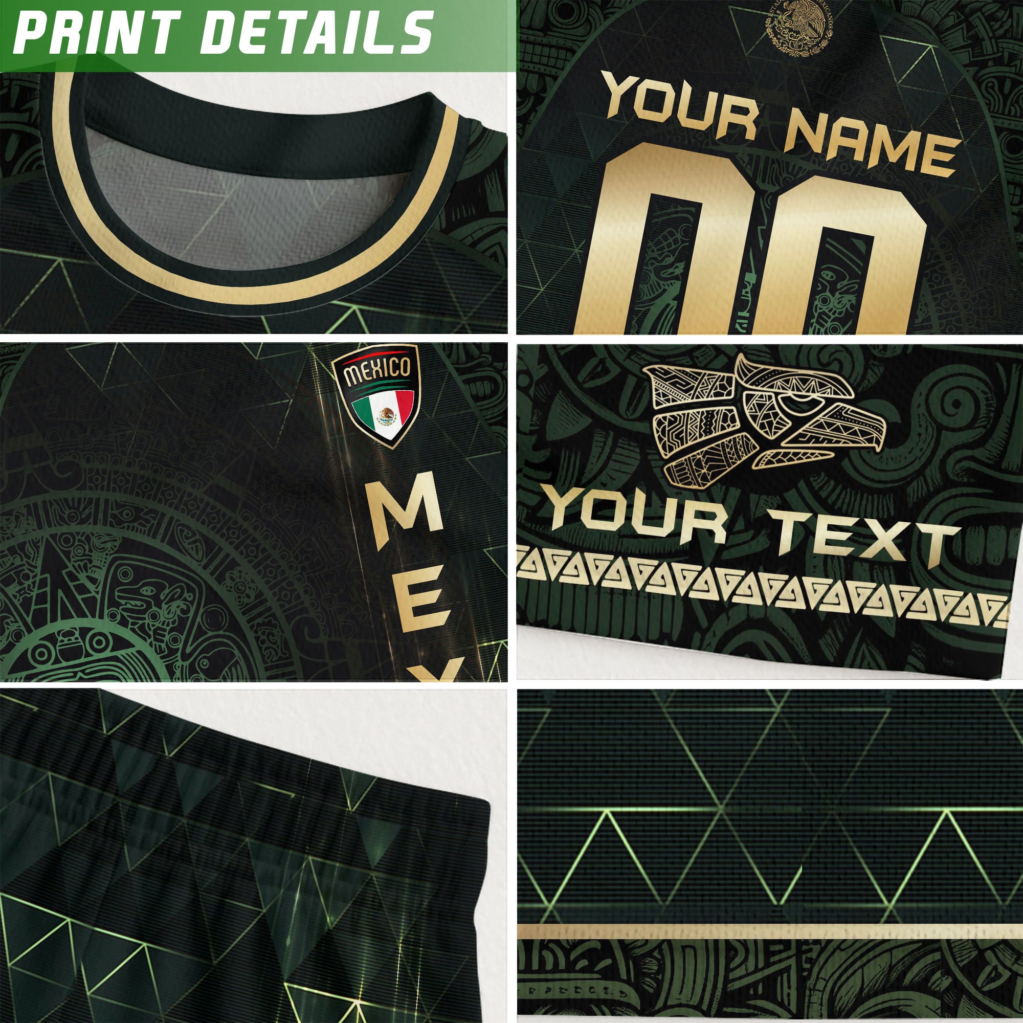 Custom Mexico Soccer Jersey Black Gold Heritage Aztec Calendar Design
