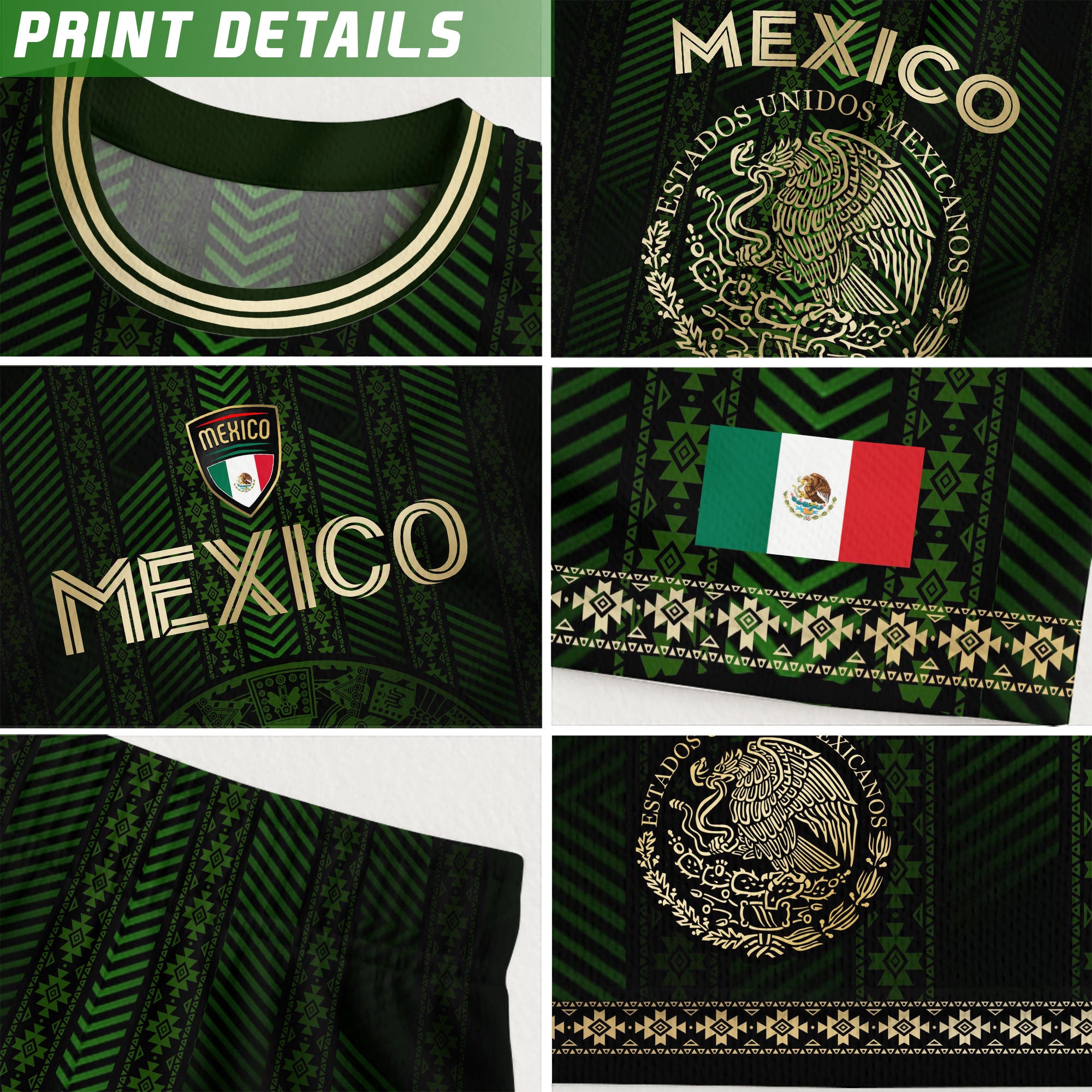 Mexico Green Soccer Jersey with Golden Aztec Calendar and Eagle Crest