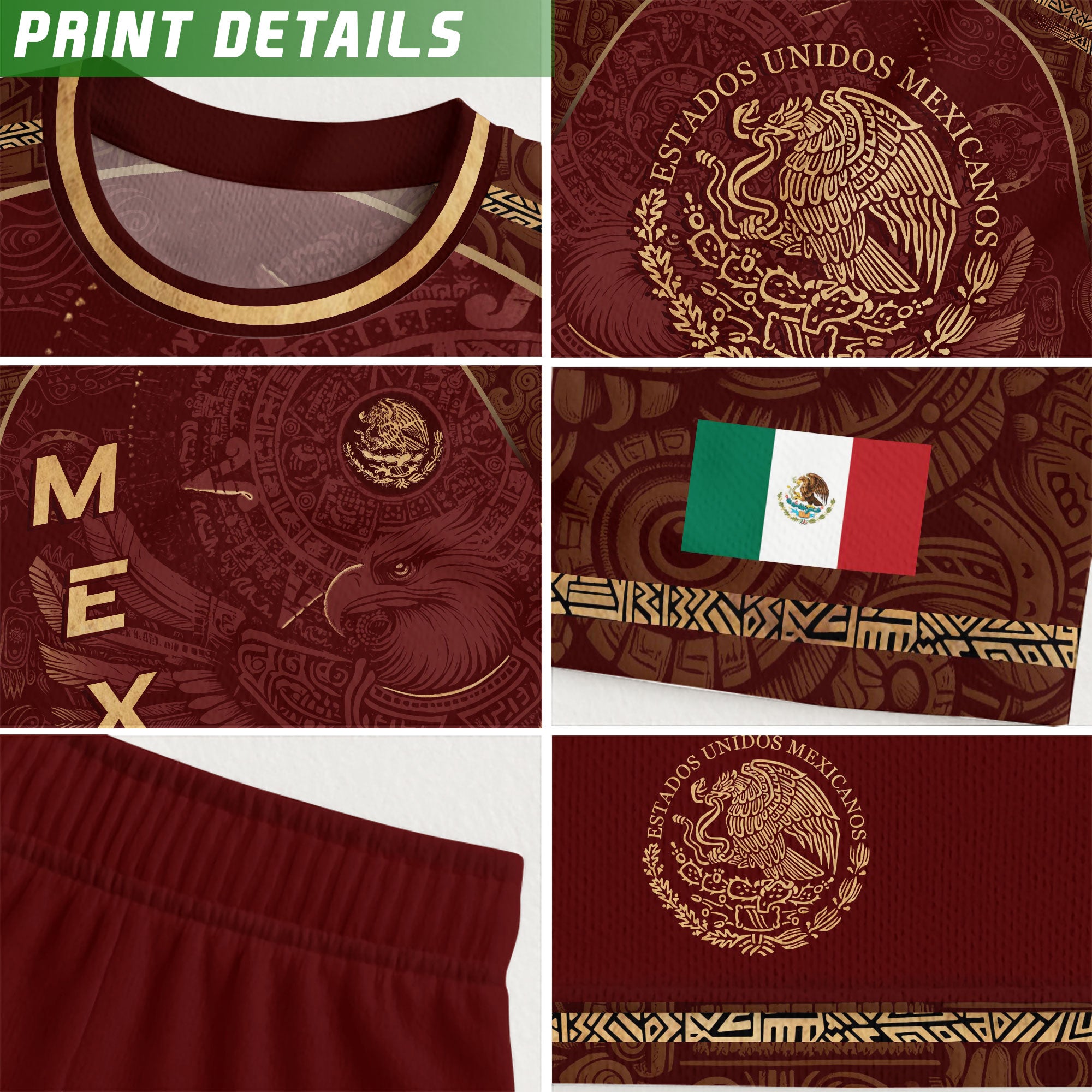 Mexico Soccer Jersey Red Gold Aztec Eagle & National Emblem
