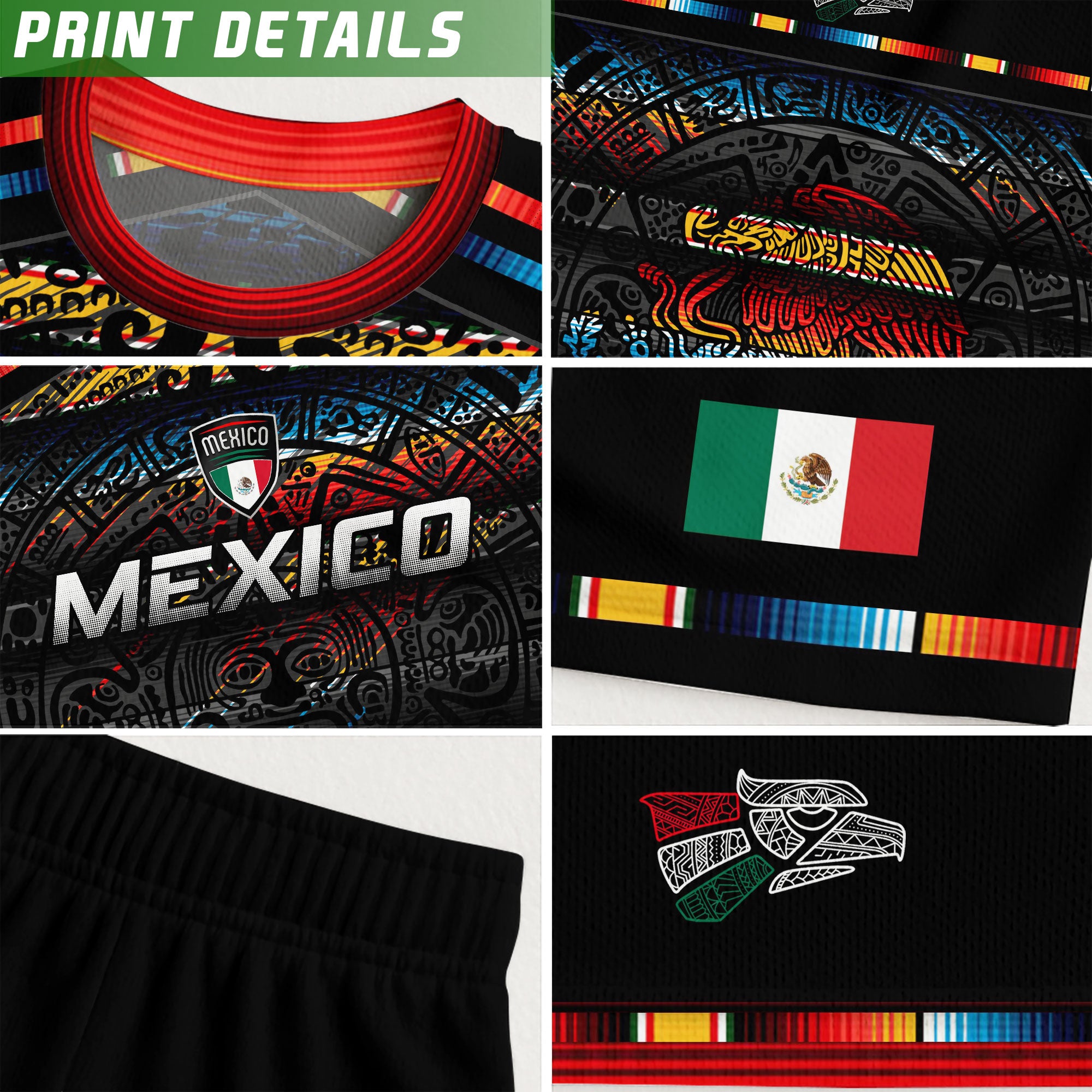 Mexico Soccer Jersey Black Aztec Calendar with Color Accents