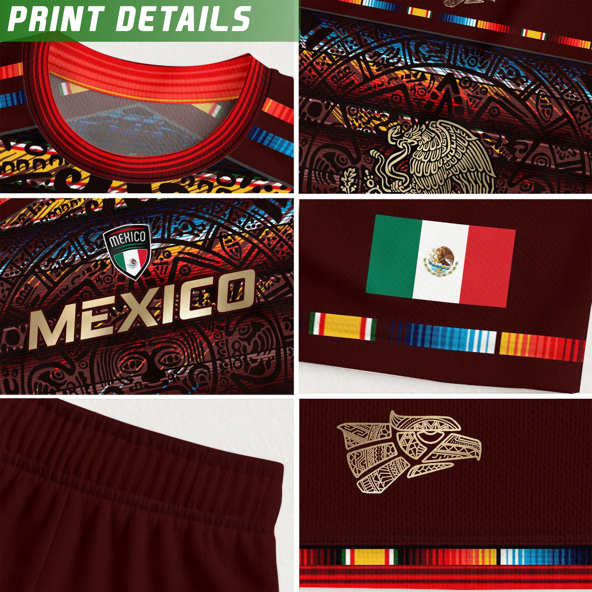 Mexico Soccer Jersey Red Multitone Aztec Calendar & Eagle Crest