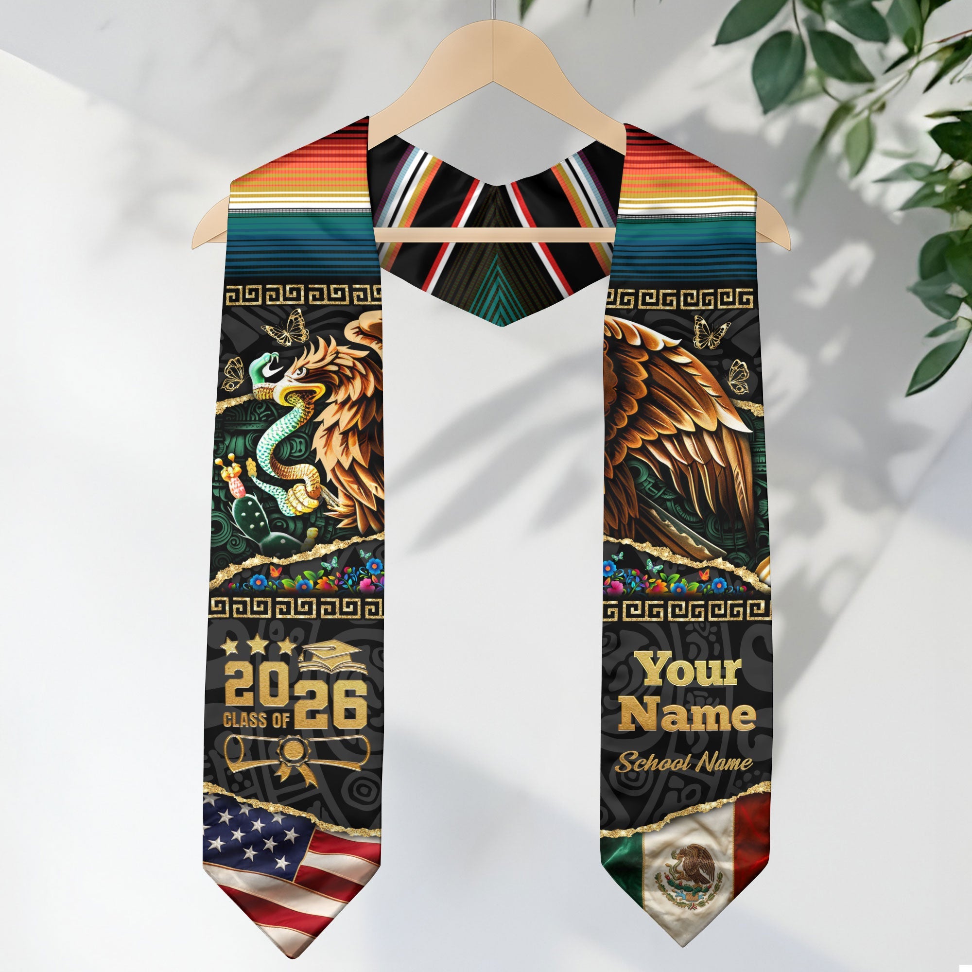 Custom Aztec Eagle Class of 2026 Graduation Stole – USA & Mexico Flag ...