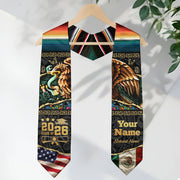 Custom Aztec Eagle Class of 2026 Graduation Stole – USA & Mexico Flag Personalized Senior Sash