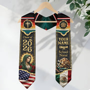 Mexico Graduation Stole 2026 Personalized Name USA Mexican Flag Pride Sash