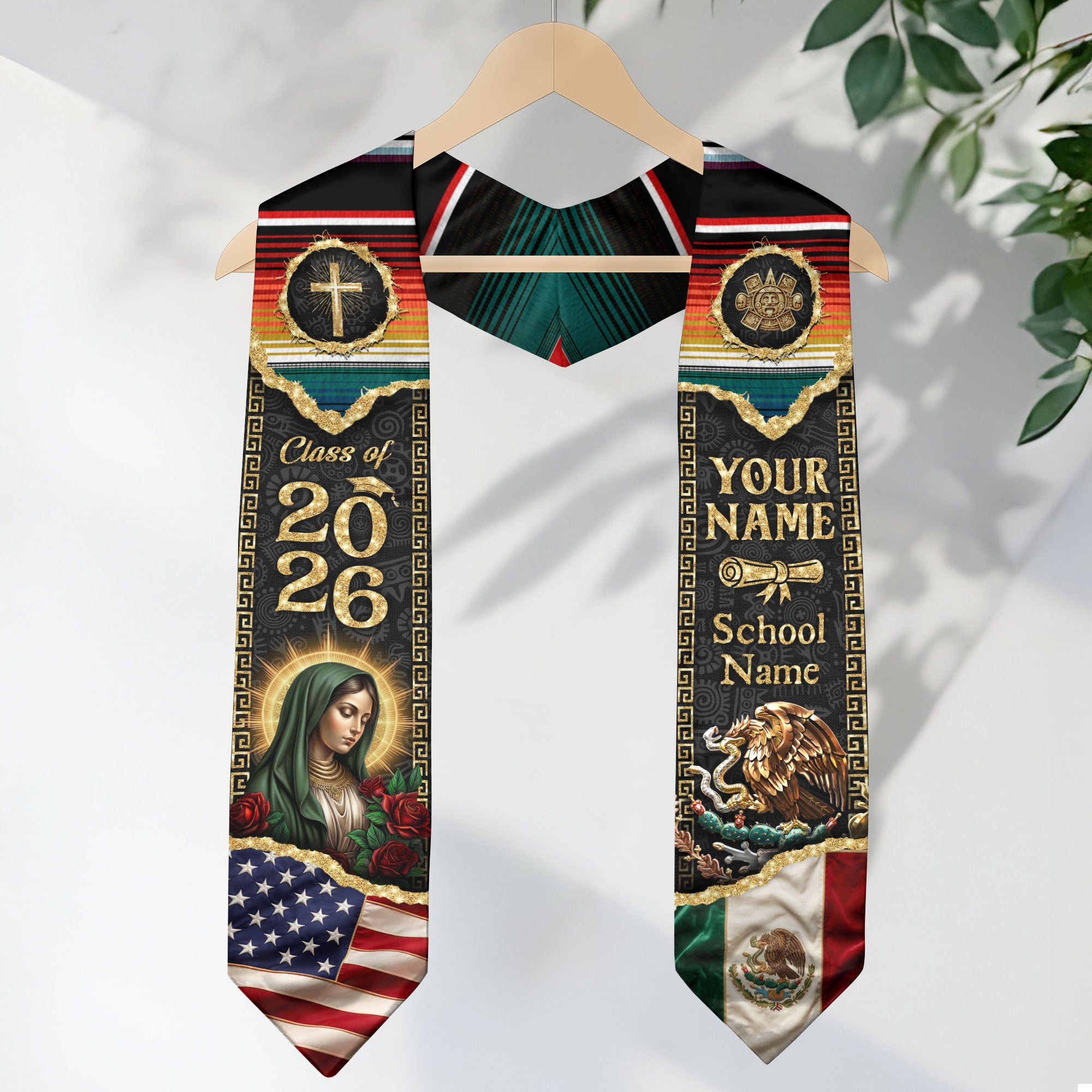Mexico Graduation Stole 2026 Personalized Name USA Mexican Flag Pride Sash