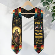 Mexico Graduation Stole Custom Name Class of 2026 Virgin Mary USA Mexico Flag Sash
