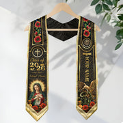 Custom Mexican Graduation Stole 2026 Catholic Virgin Mary Gold Luxury Name School Sash