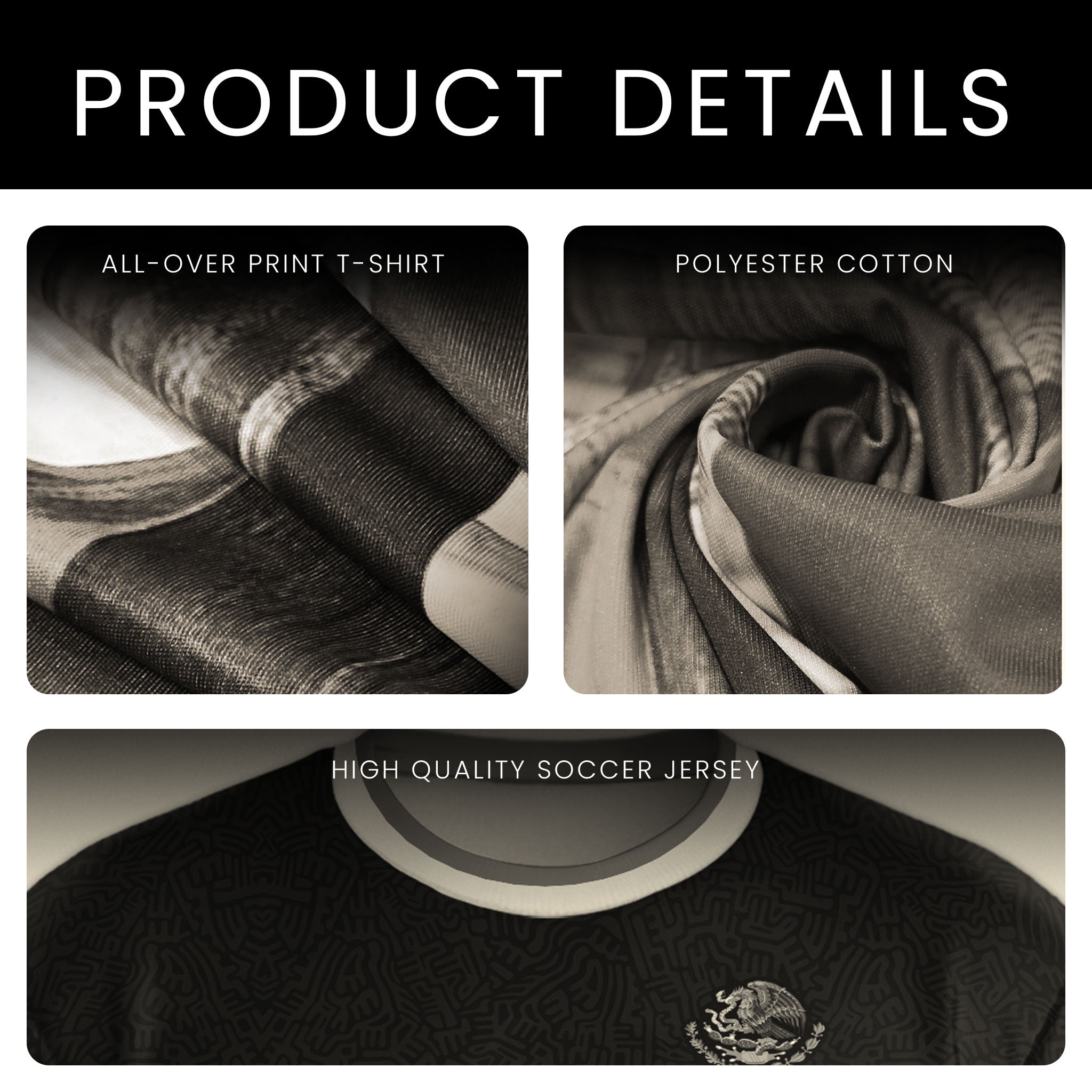 Mexico Black Heritage Map Soccer Jersey with Golden Aztec Details