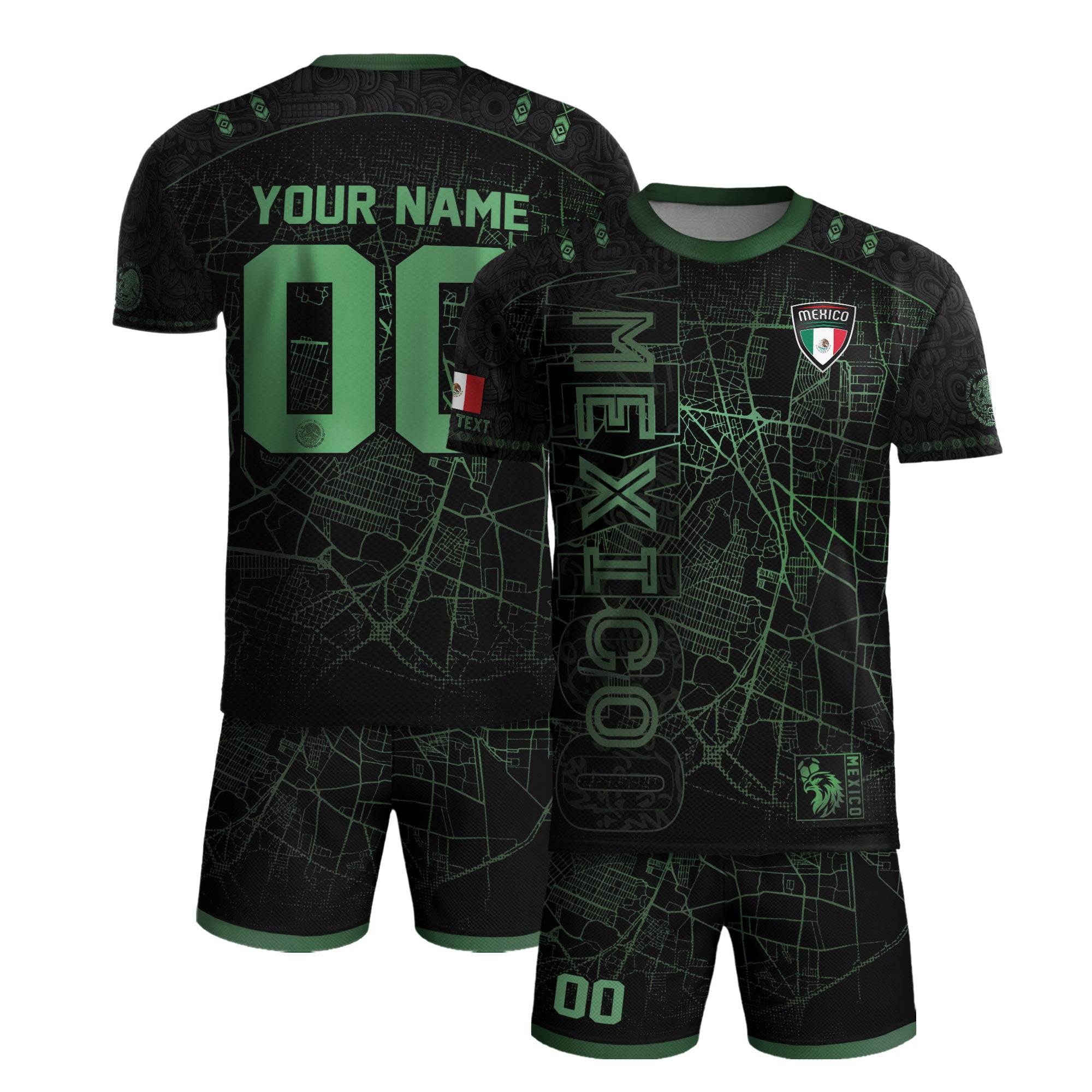 Custom Mexico Soccer Jersey Black Green Modern Heritage Map Design