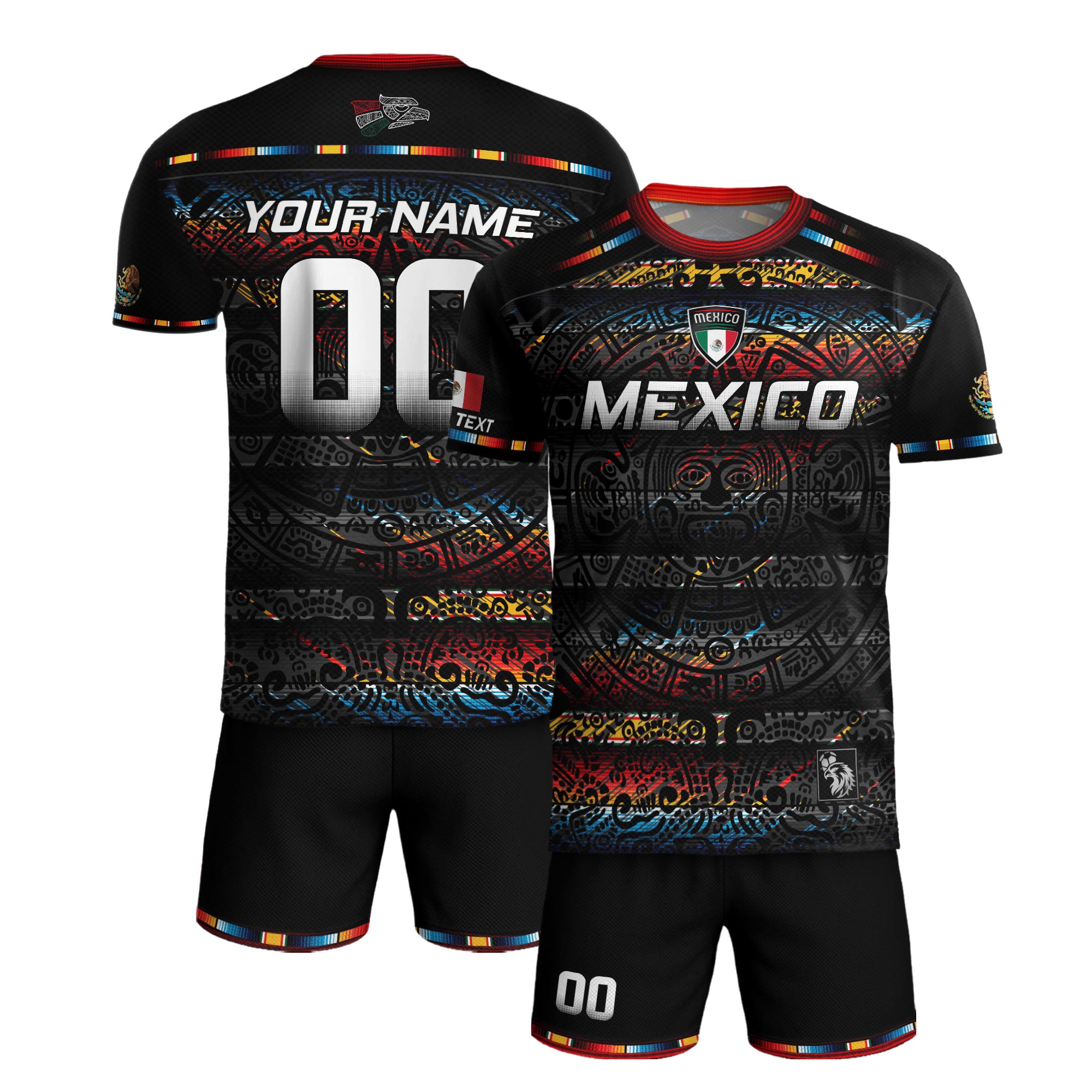 Custom Mexico Soccer Jersey Black Modern Aztec Calendar Design