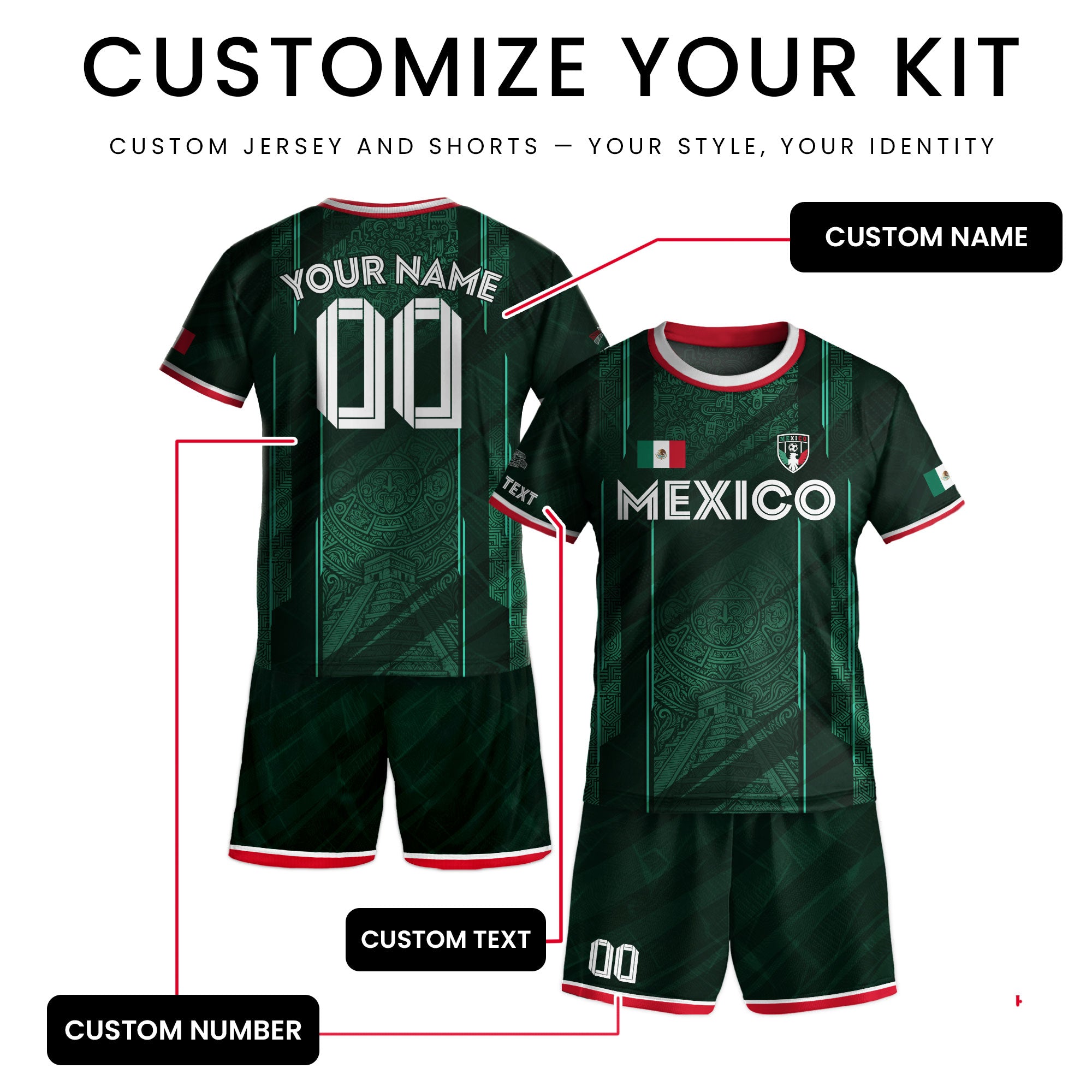 Custom Kids Mexico Soccer Jersey Green Aztec Calendar Design