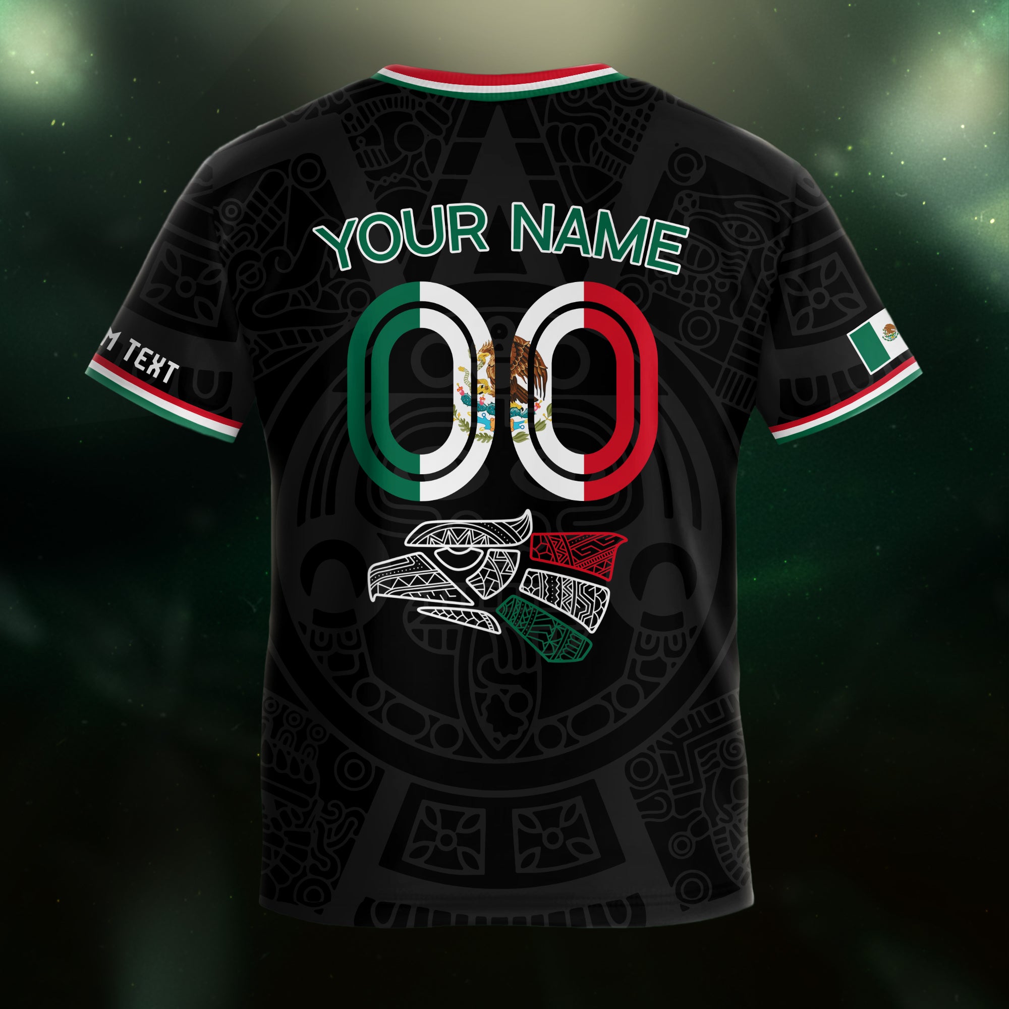 Custom Mexico Kids Soccer Jersey Black Heritage Pattern