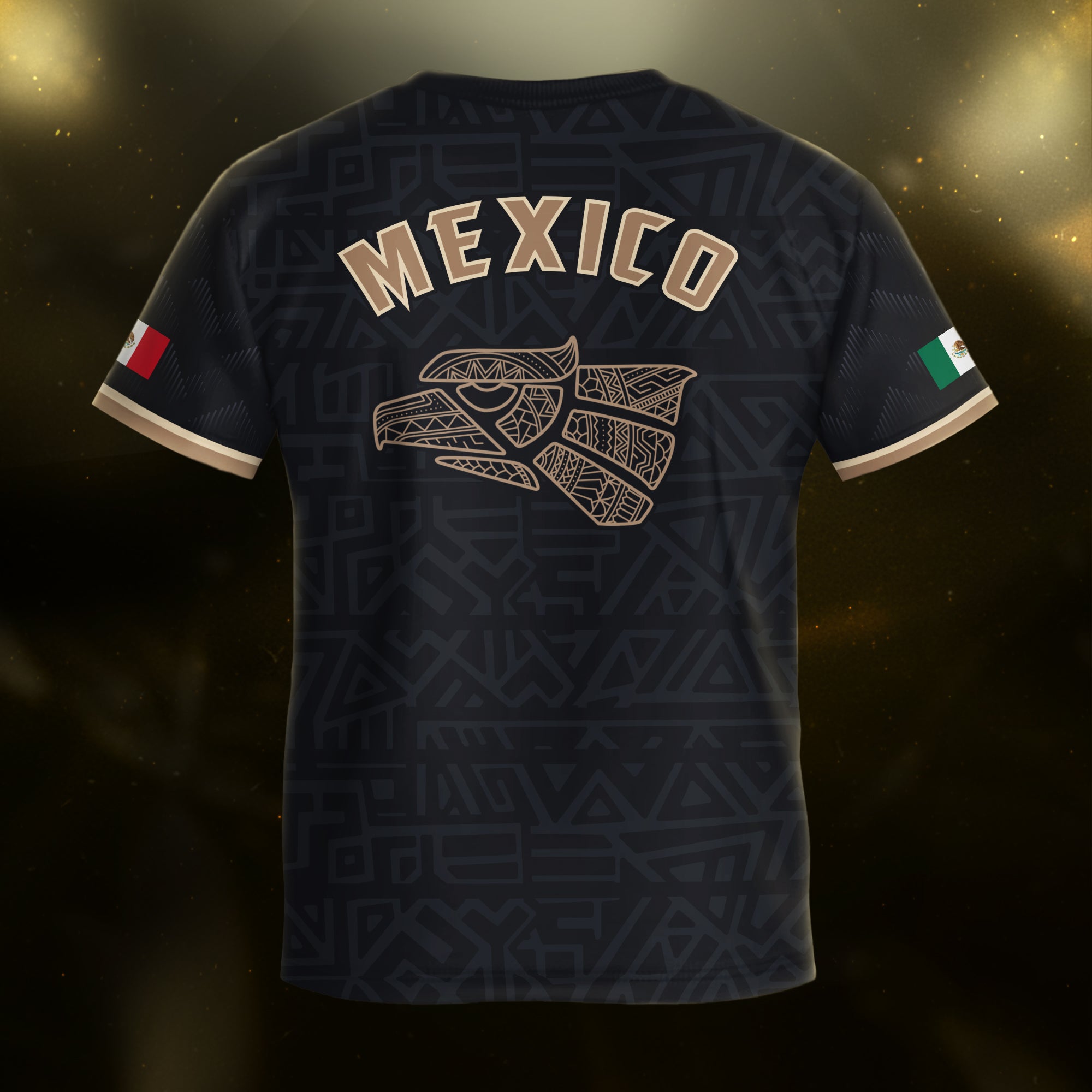 Mexico Kids Soccer Jersey Black Gold Aztec Eagle Serpent Design