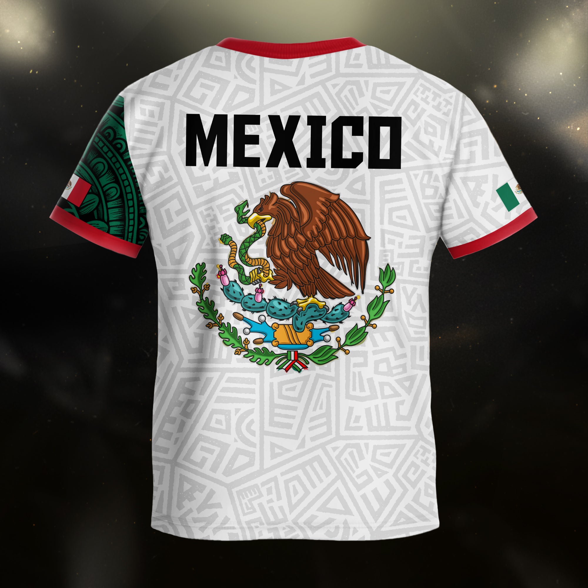 Mexico Kids Soccer Jersey White Green Aztec Eagle Design