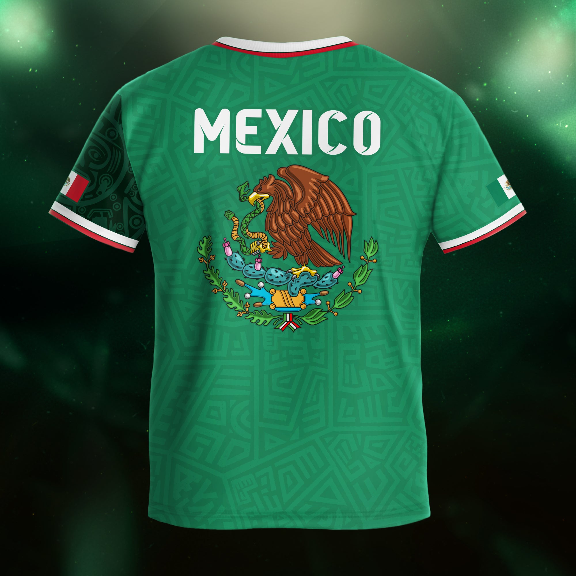 Mexico Kids Soccer Jersey Green Aztec Pattern Crest Design