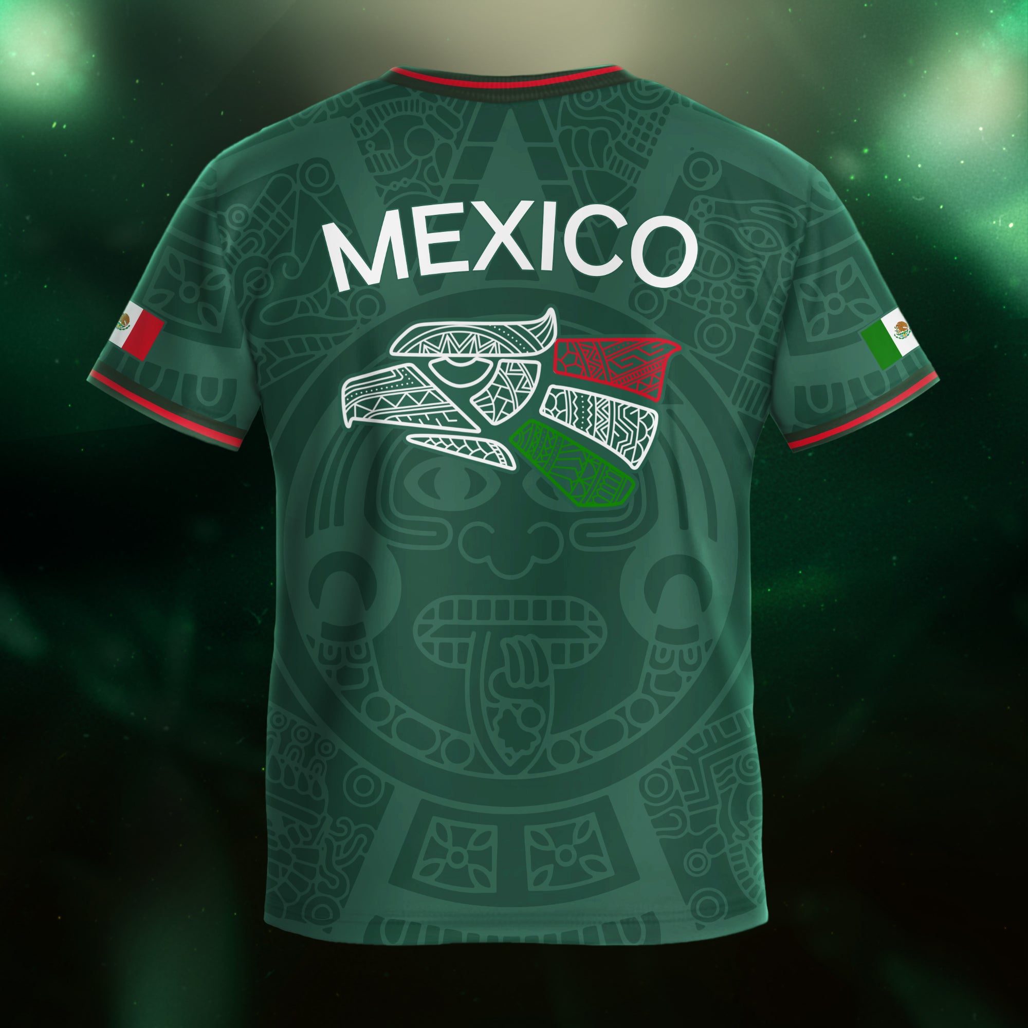 Mexico Kids Soccer Jersey Green Flag Colors Aztec Pattern Design