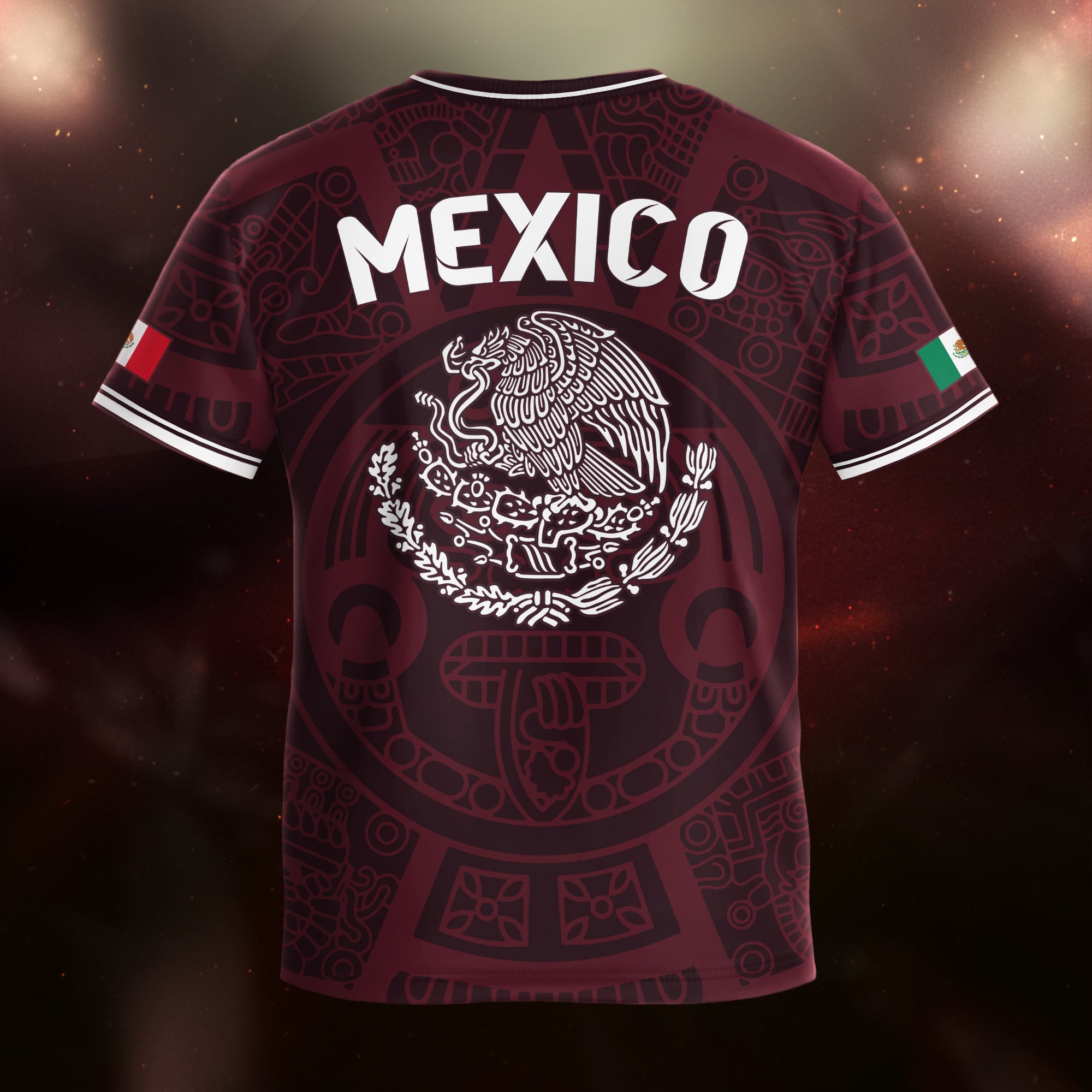 Mexico Kids Soccer Jersey Burgundy Aztec Pattern Crest Design