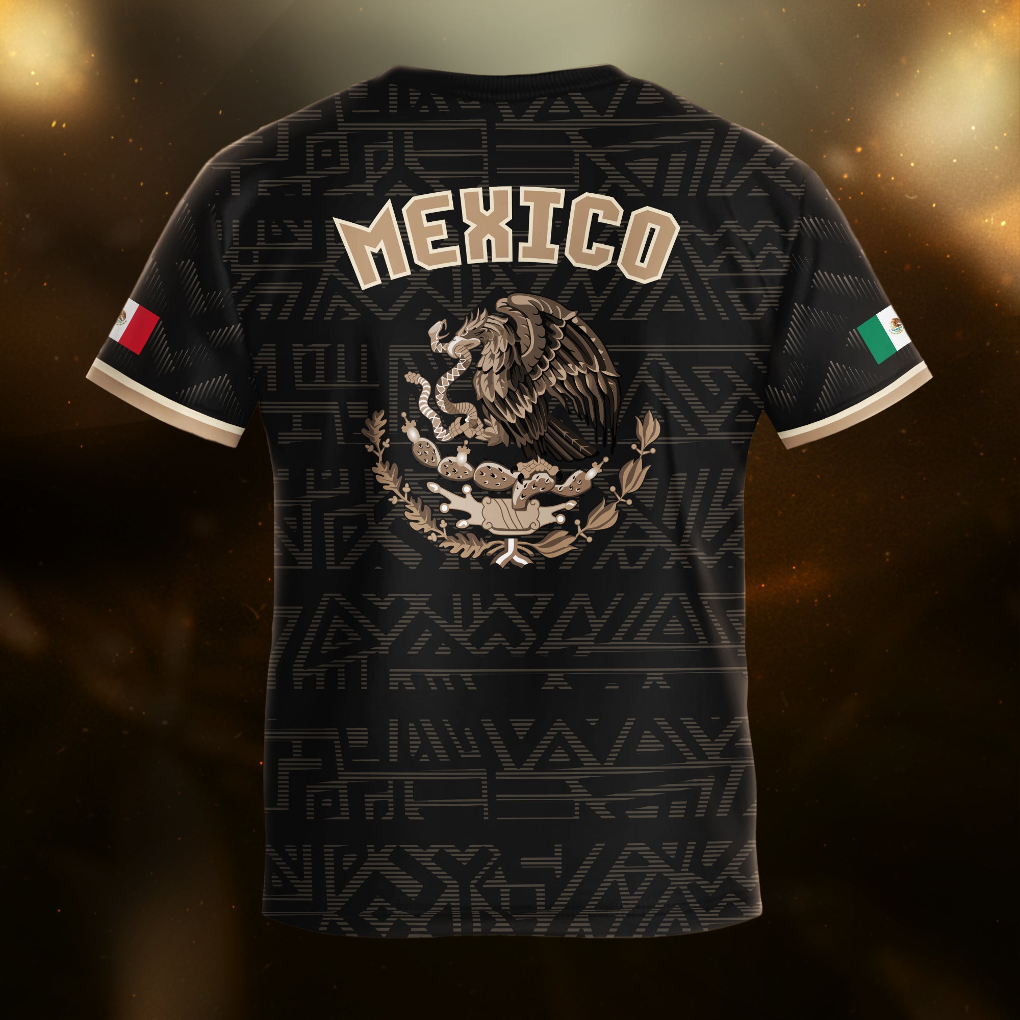 Mexico Kids Soccer Jersey Black Gold Aztec Warrior Eagle Design
