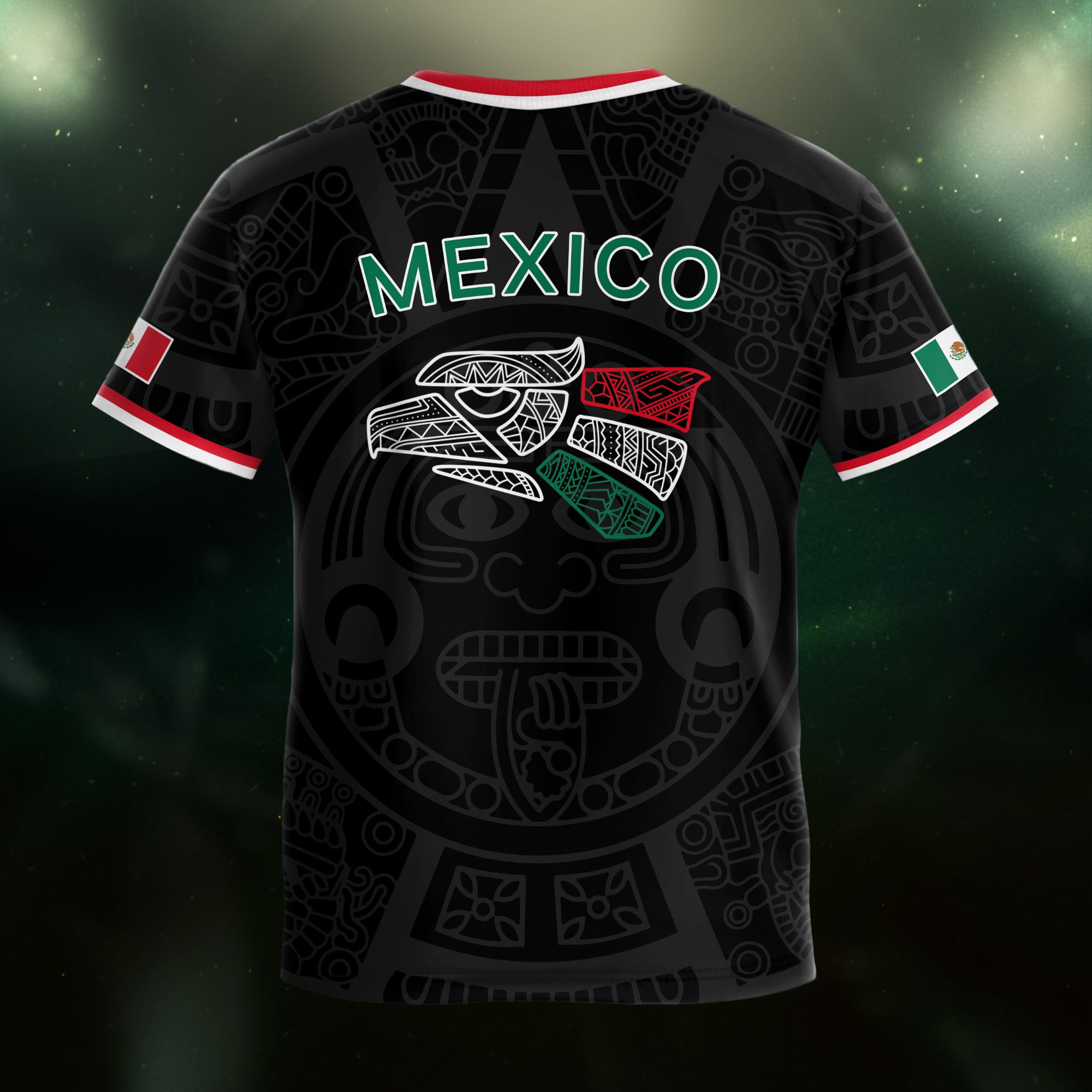 Mexico Kids Soccer Jersey Black Aztec Flag Colors Design