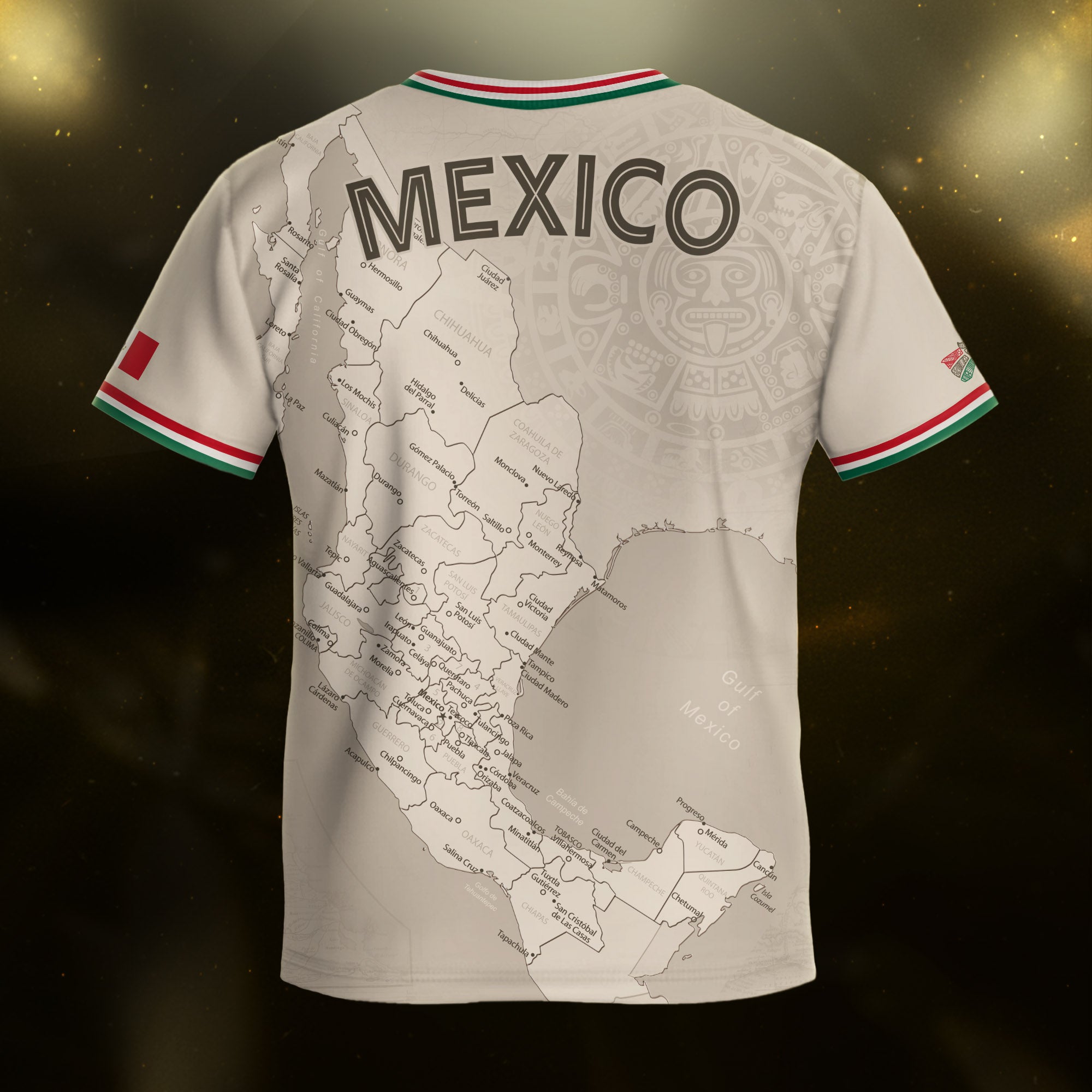 Mexico Kids Soccer Jersey Beige Map Aztec Design