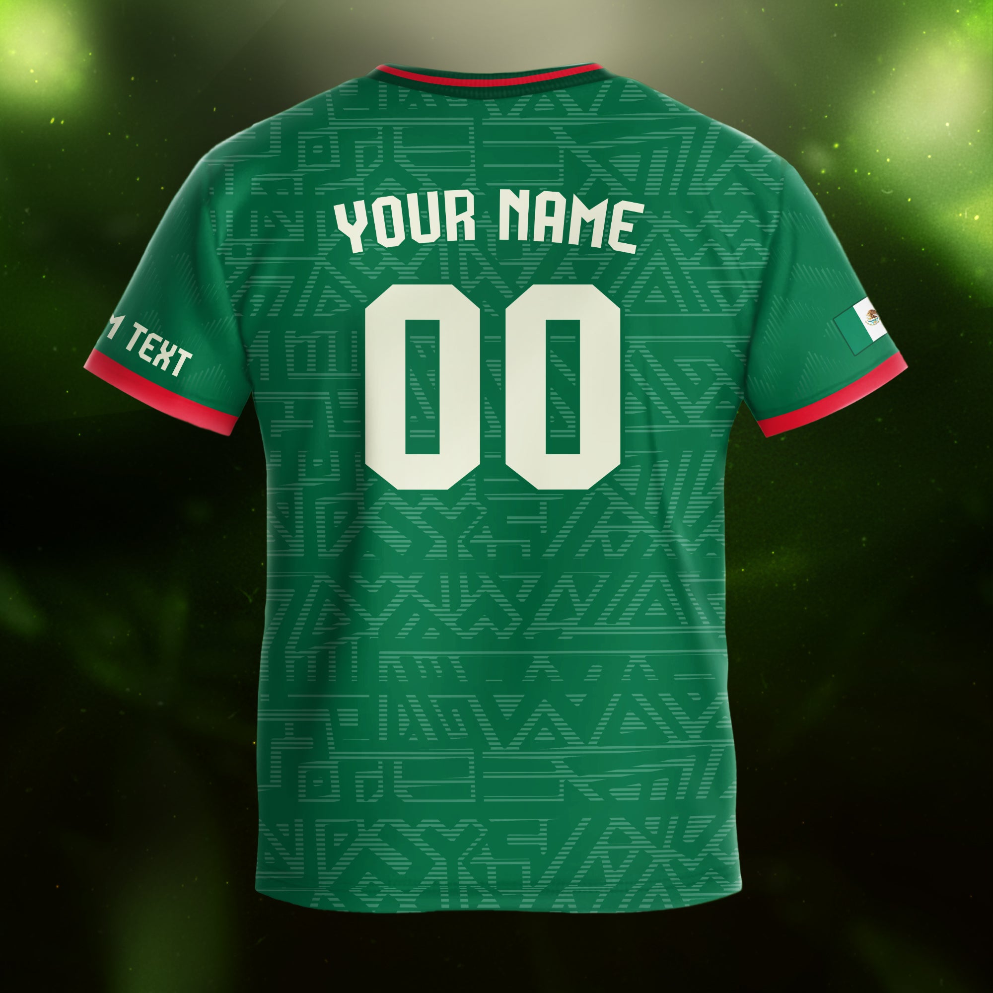 Custom Mexico Kids Soccer Jersey Green Red Aztec Eagle Serpent Design