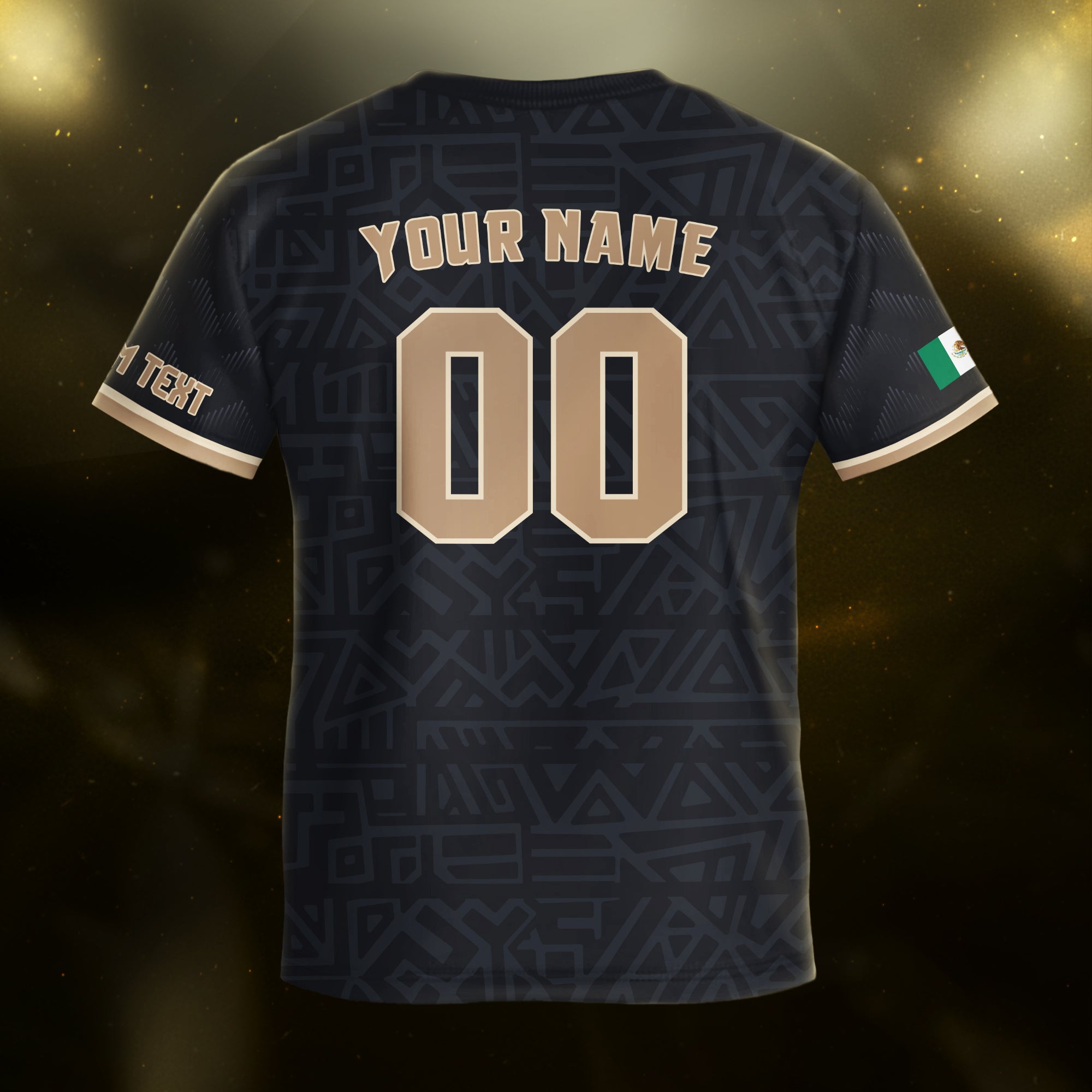 Custom Mexico Kids Soccer Jersey Black Gold Aztec Eagle Serpent Design