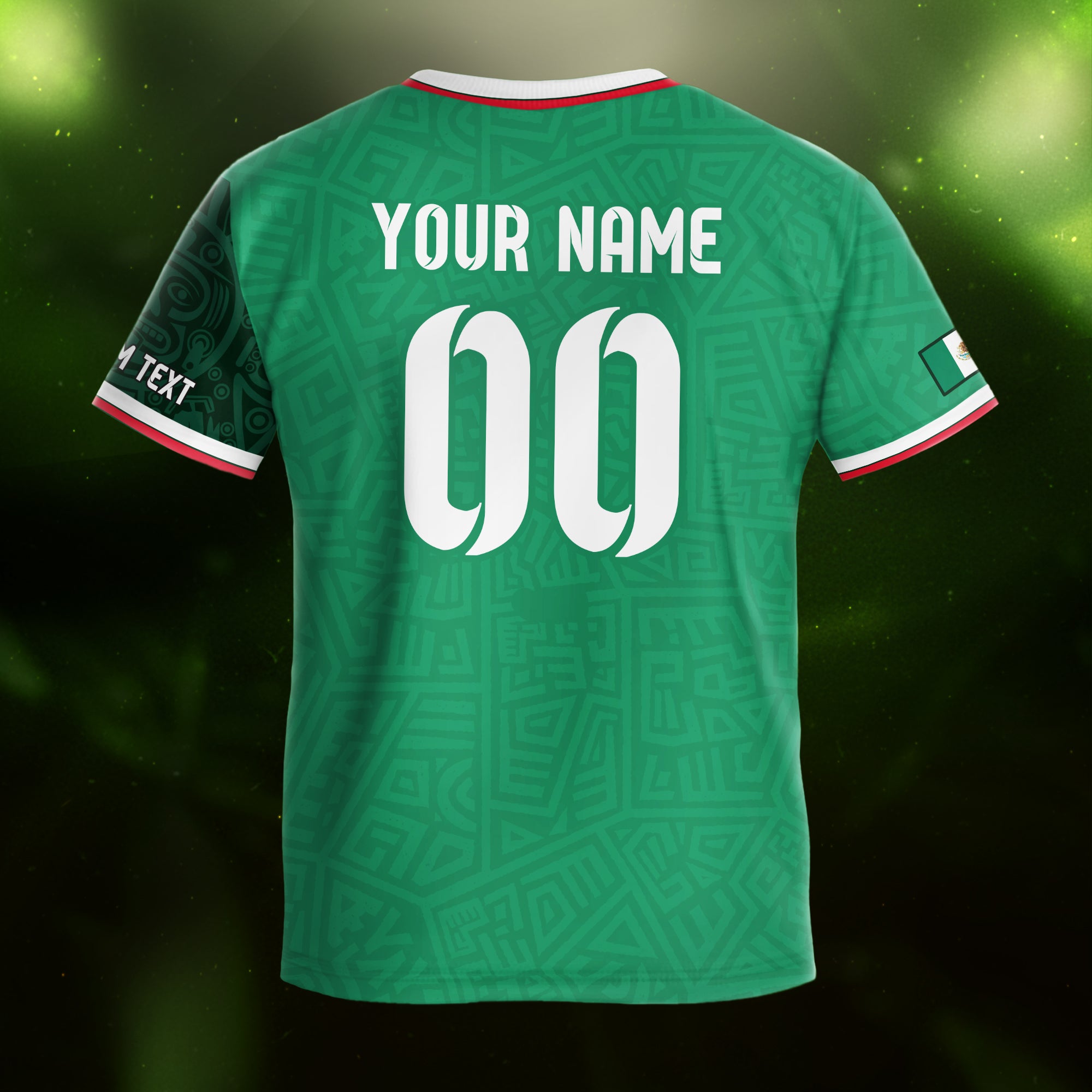 Custom Mexico Kids Soccer Jersey Green Flag Colors Aztec Pattern Design