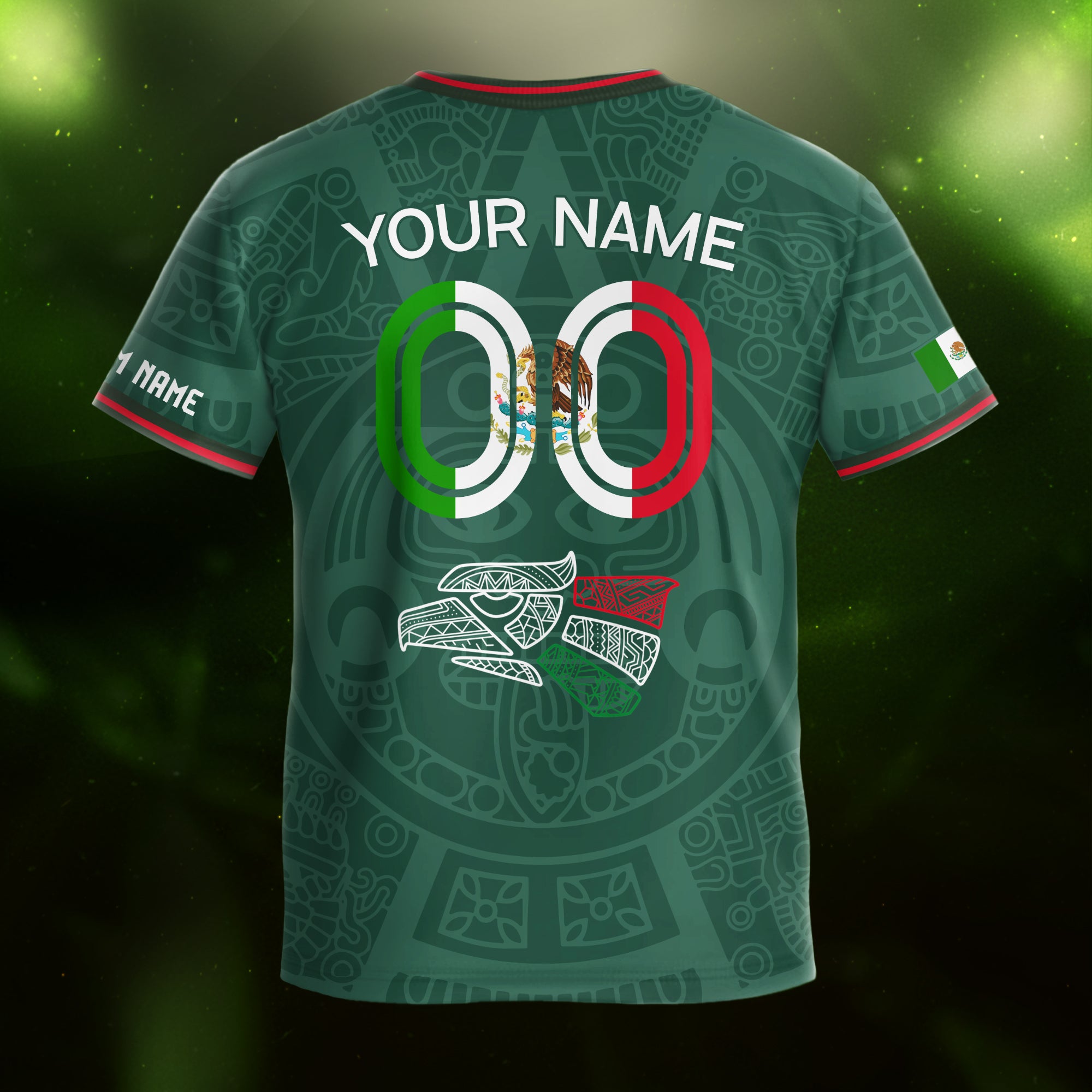 Custom Mexico Kids Soccer Jersey Green Heritage Flag Aztec Pattern Design