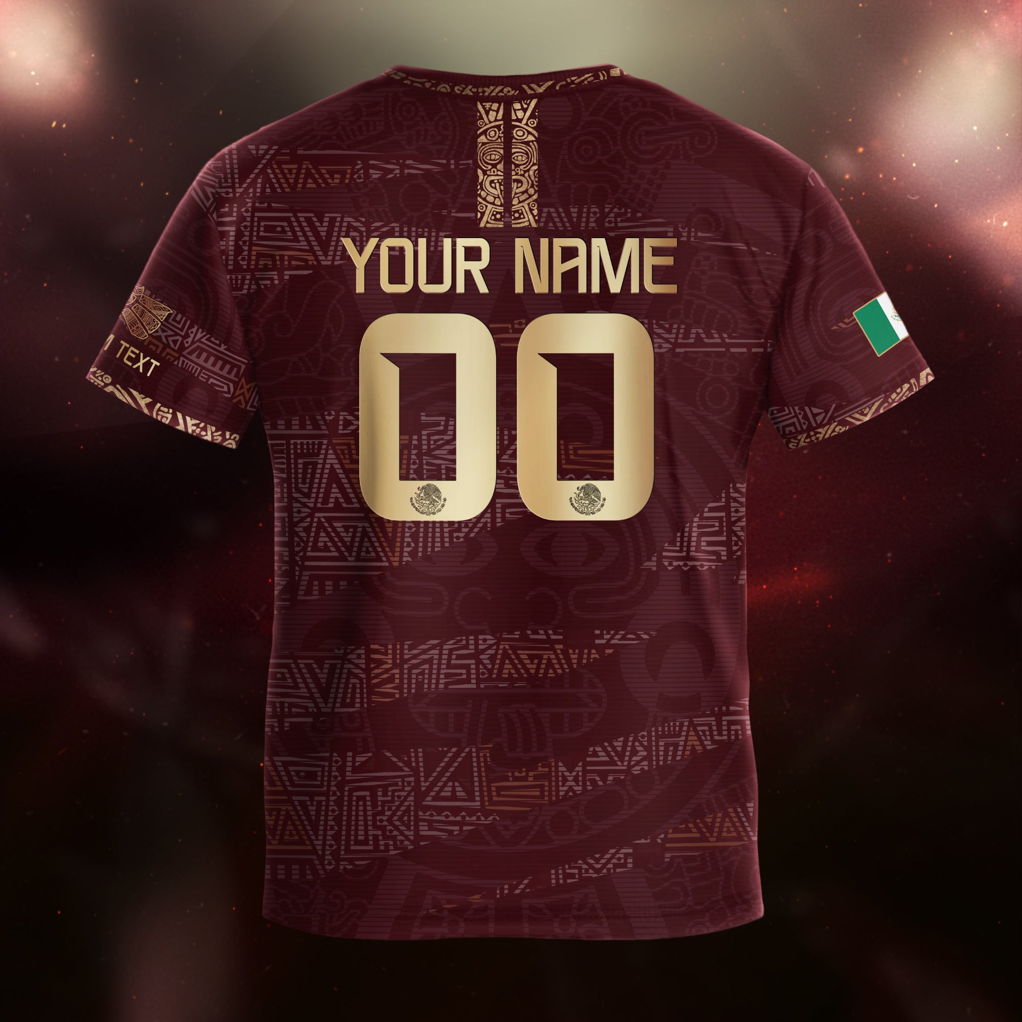 Custom Mexico Kids Soccer Jersey Burgundy Gold Team Edition with Aztec Pattern Design