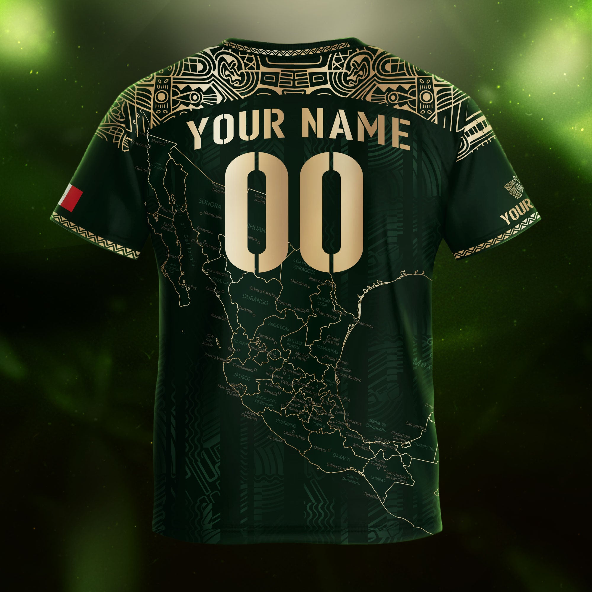 Custom Mexico Kids Soccer Jersey Green Gold Heritage Map Design