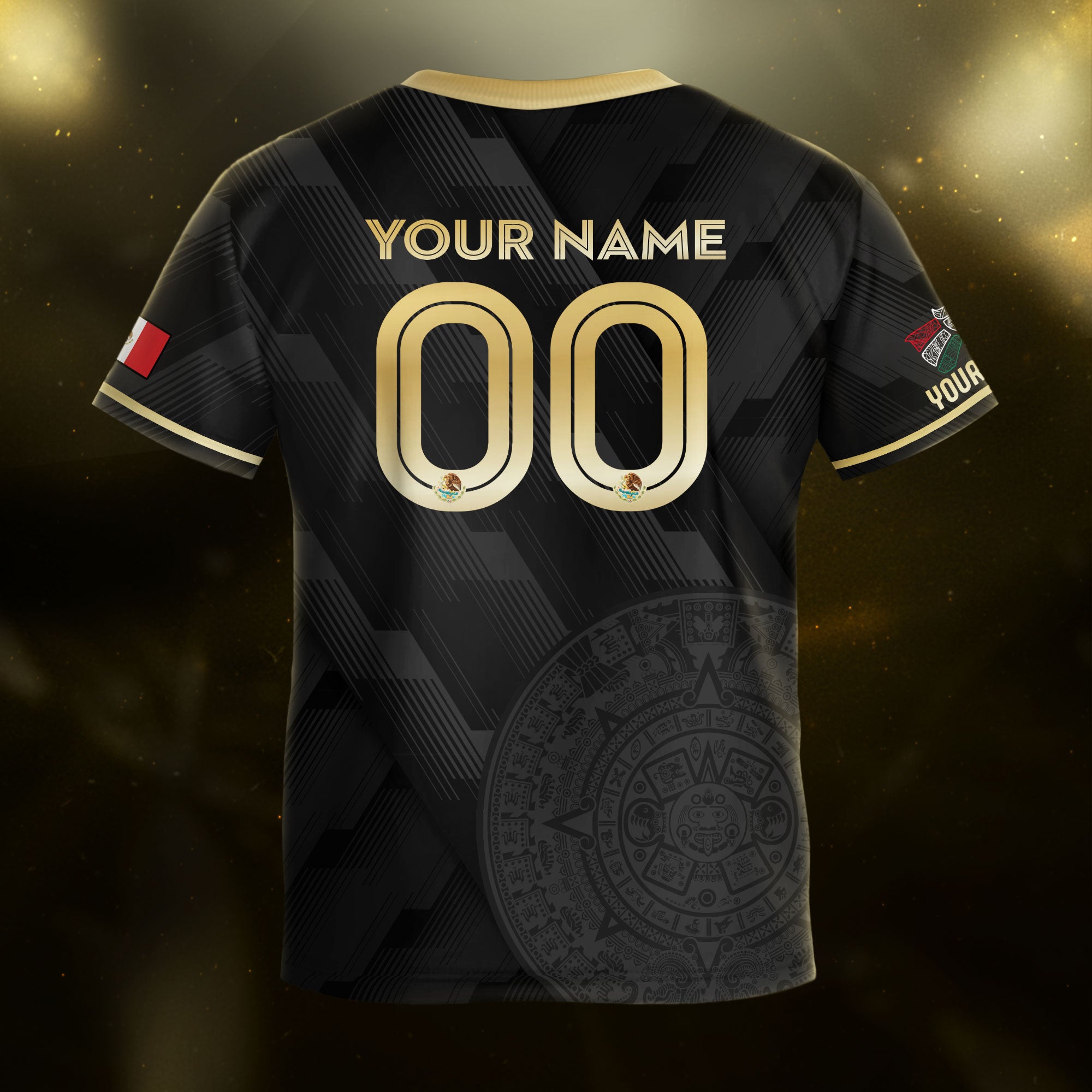 Custom Mexico Kids Soccer Jersey Black Gold Classic Design