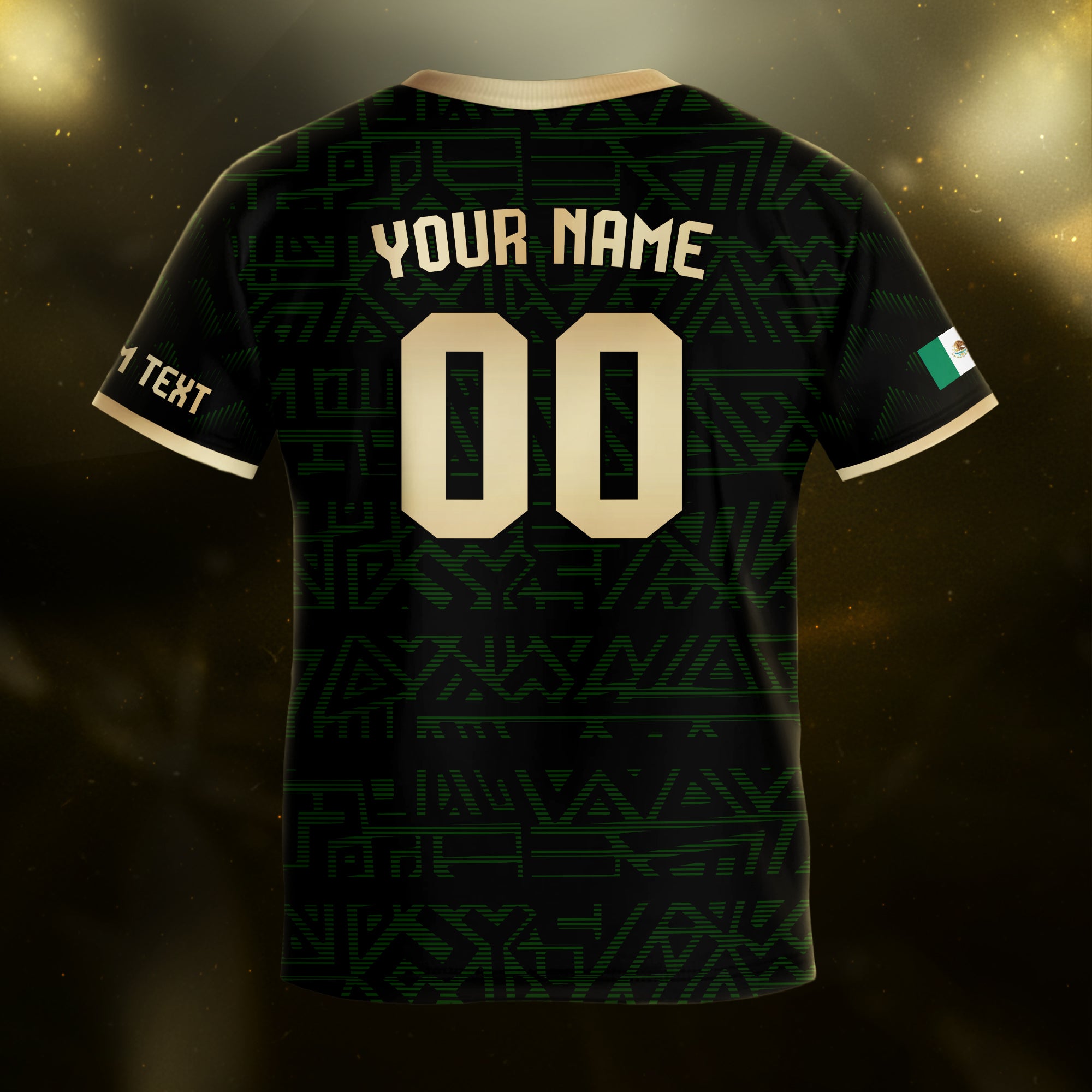 Custom Mexico Kids Soccer Jersey Black Gold Aztec Eagle & Serpent Design