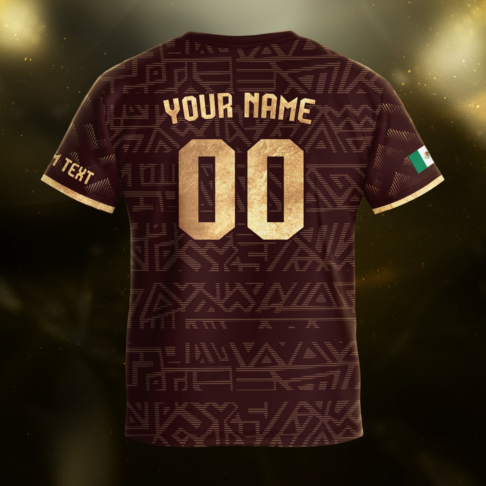 Custom Mexico Kids Soccer Jersey Burgundy Gold Aztec Eagle & Serpent Design