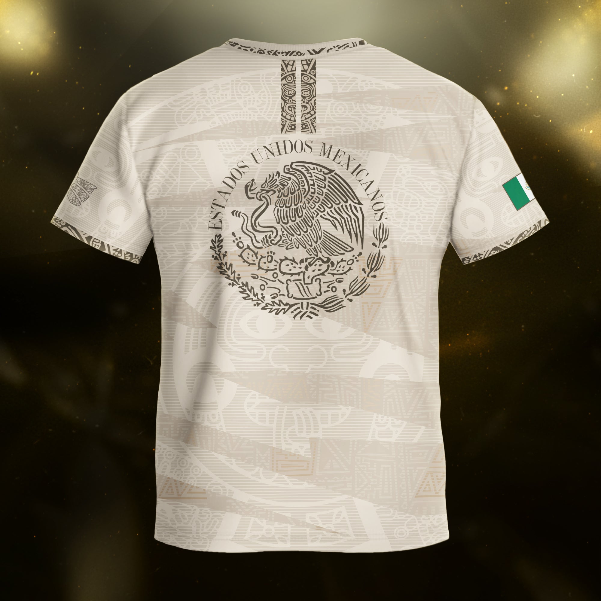 Mexico Kids Soccer Jersey Beige Aztec Eagle Design