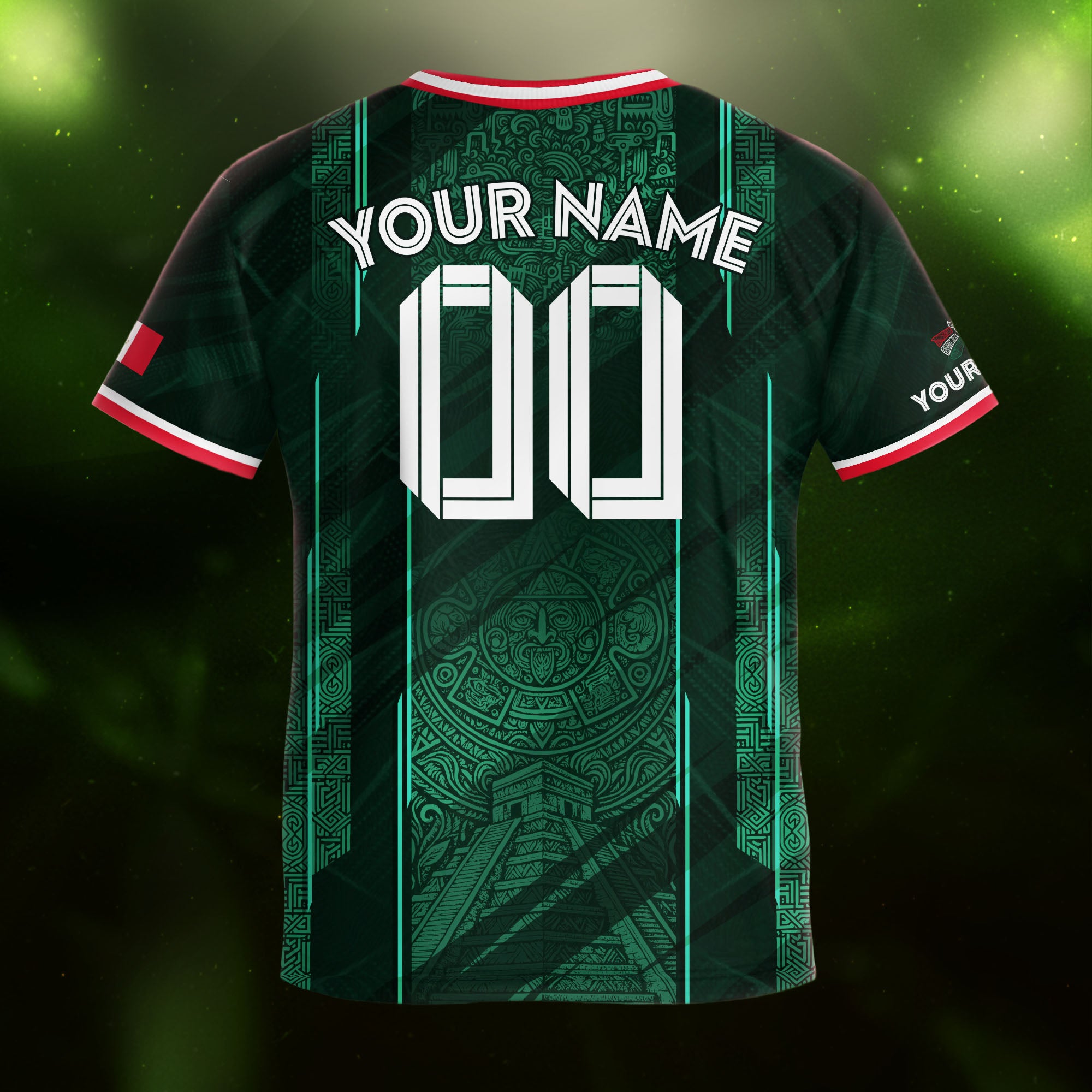 Custom Kids Mexico Soccer Jersey Green Aztec Calendar Design