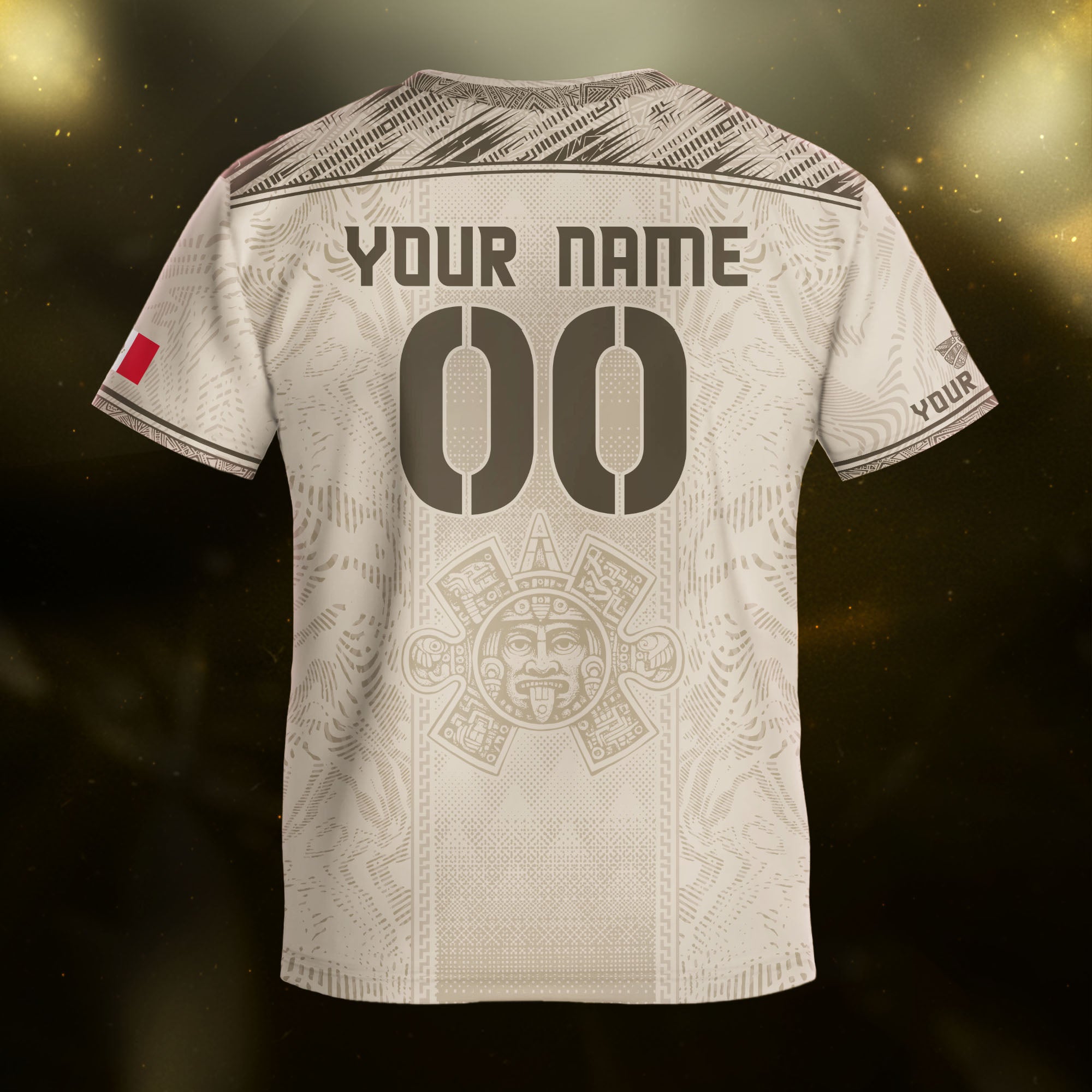 Custom Kids Mexico Soccer Jersey Beige Aztec Eagle Design