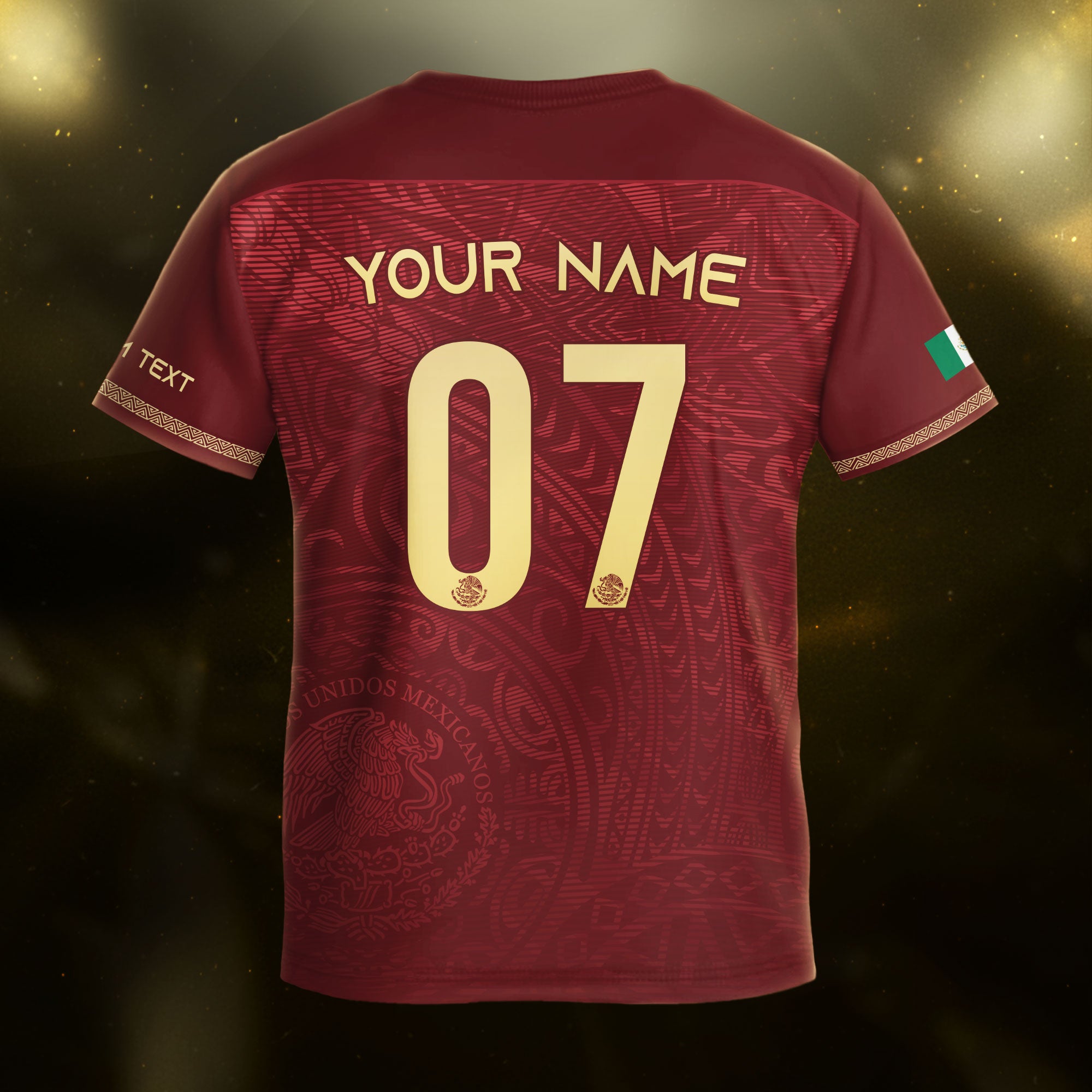 Custom Kids Mexico Soccer Jersey Burgundy Gold Eagle Design