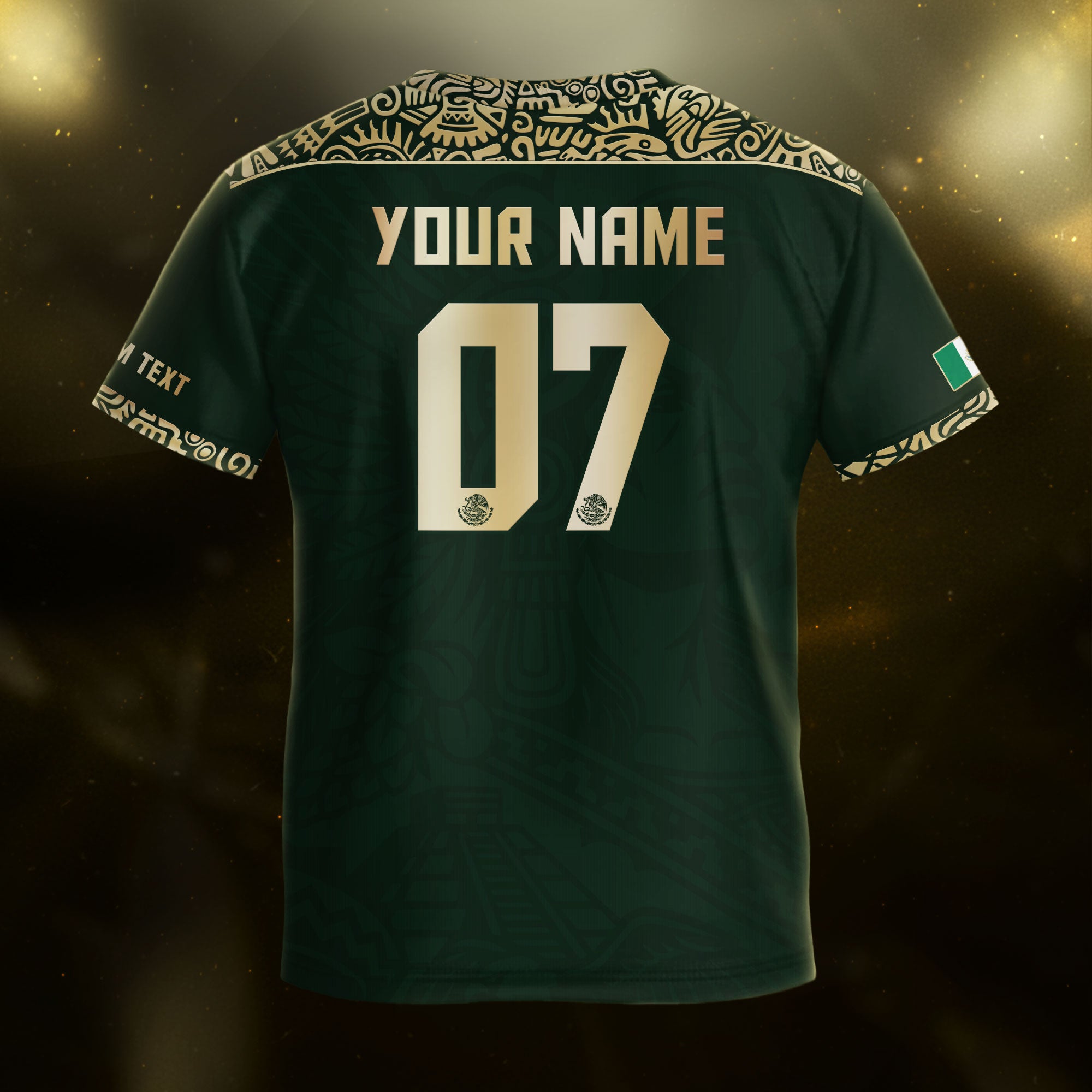 Custom Kids Mexico Soccer Jersey Dark Green Aztec Eagle Design