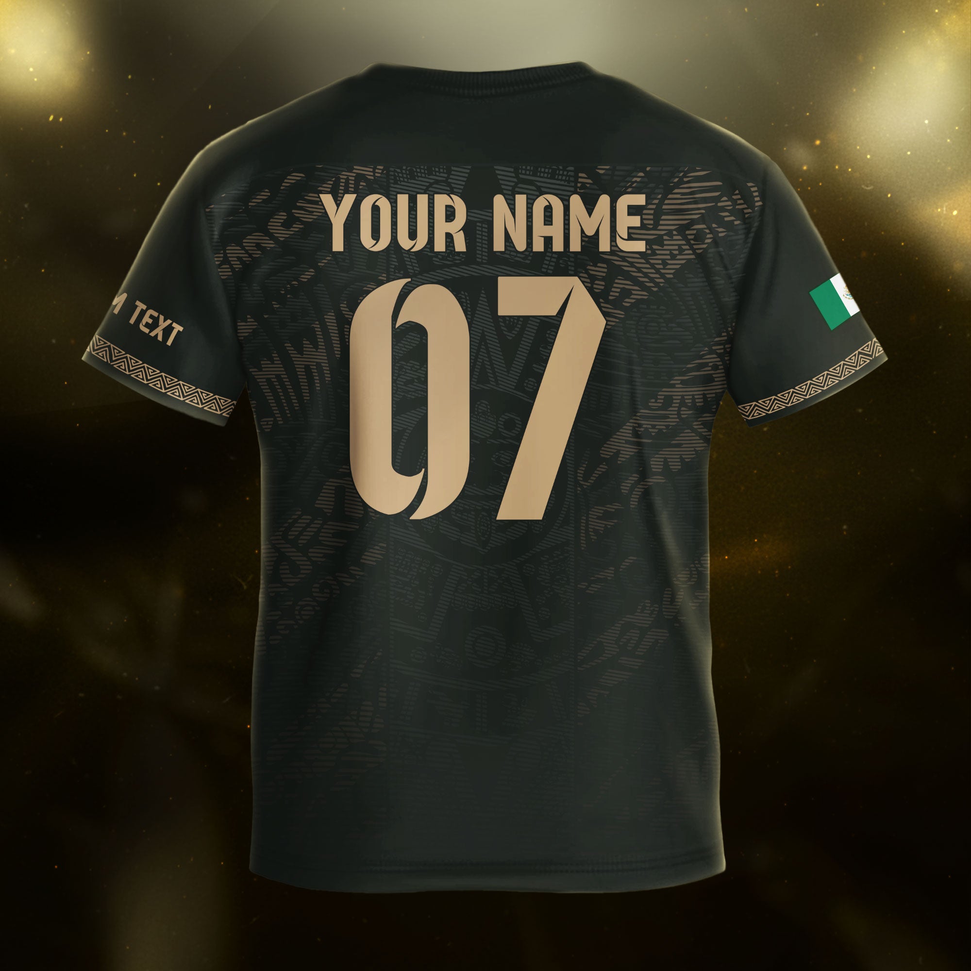 Custom Kid Mexico Black Aztec Eagle Heritage Soccer Jersey