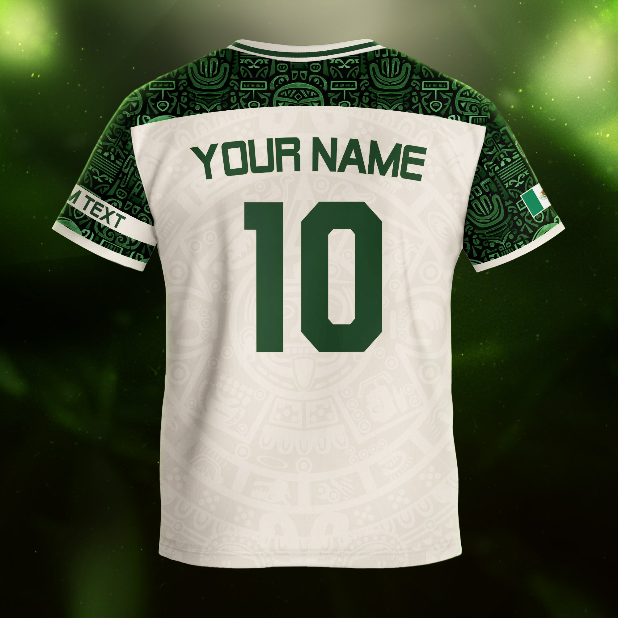 Custom Kid Mexico Beige Green Aztec Eagle Heritage Soccer Jersey