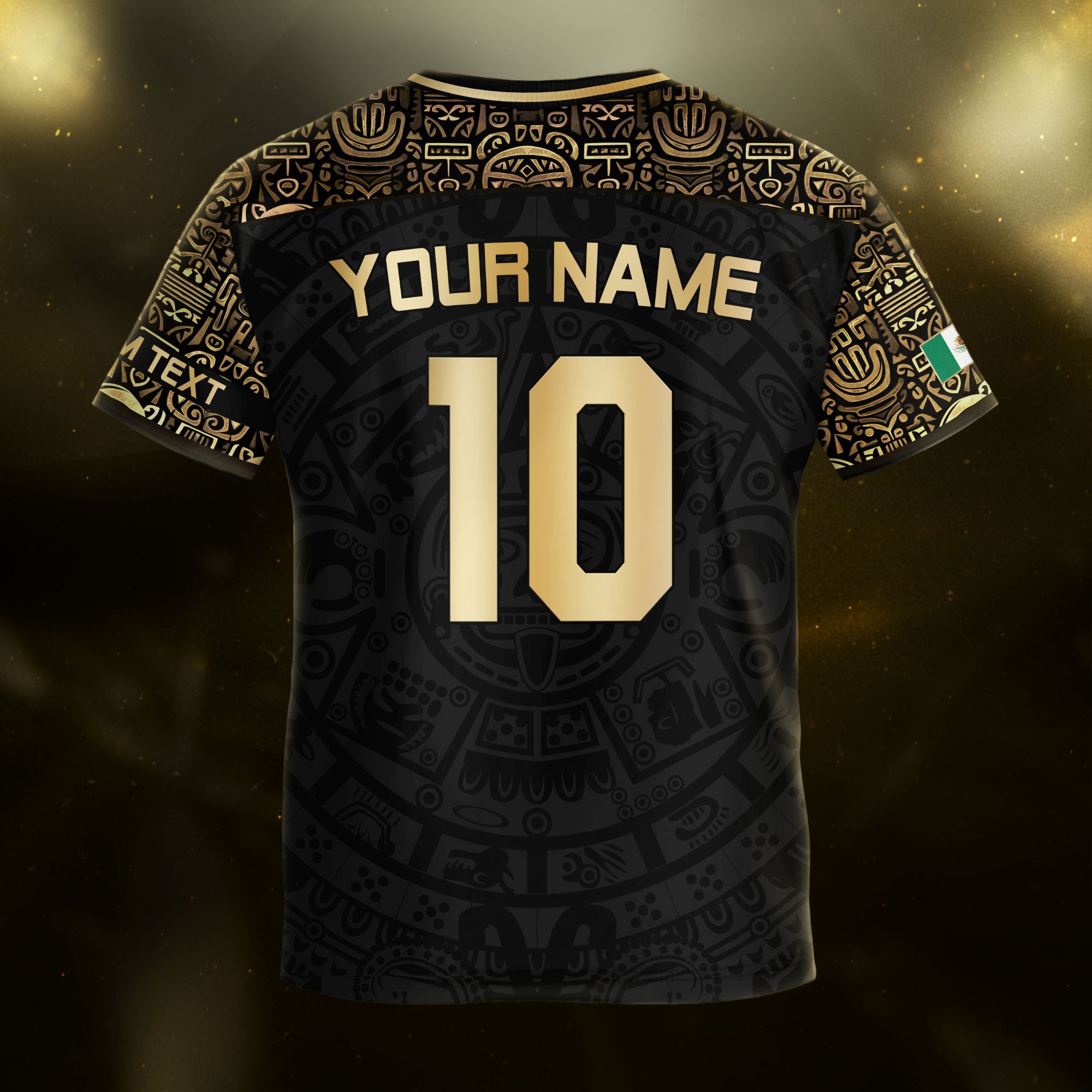 Custom Kid Mexico Black Gold Aztec Eagle Heritage Soccer Jersey