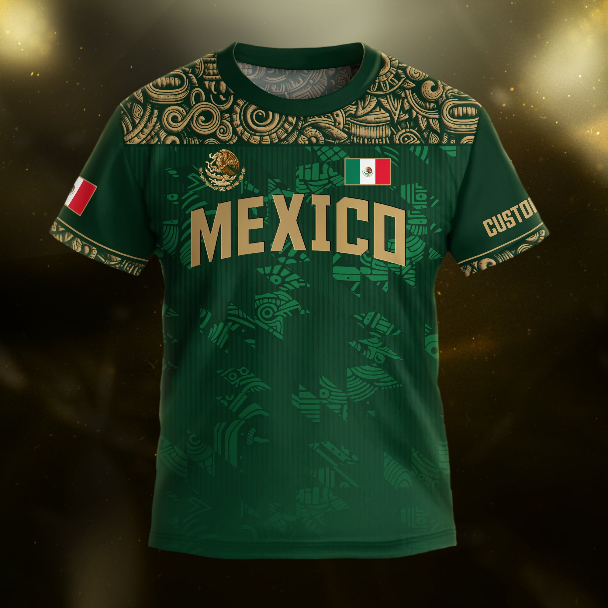 Custom Mexico Kids Soccer Jersey Green Aztec Eagle Edition