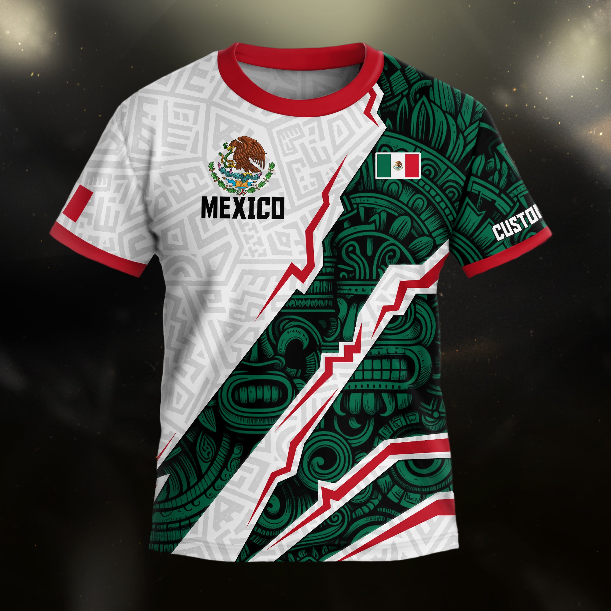 Custom Mexico Kids Soccer Jersey White Green Aztec Design