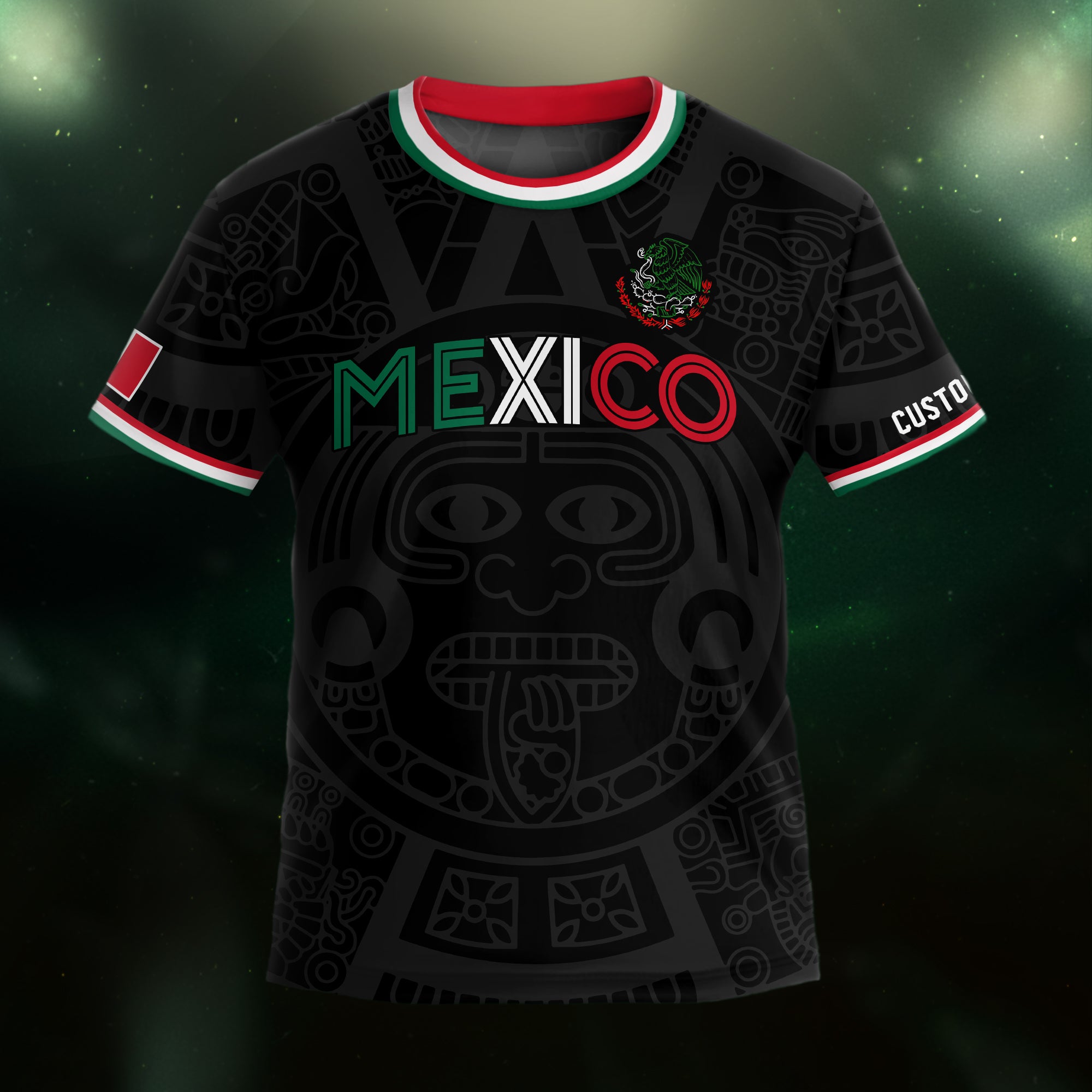 Custom Mexico Kids Soccer Jersey Black Heritage Pattern