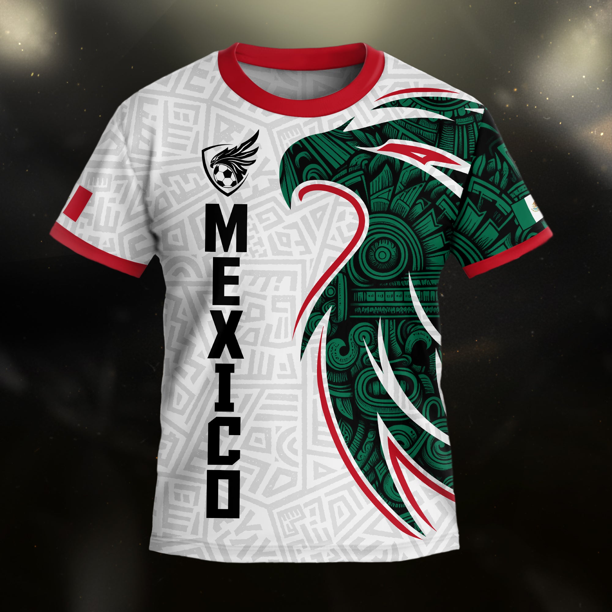 Mexico Kids Soccer Jersey White Green Aztec Eagle Design