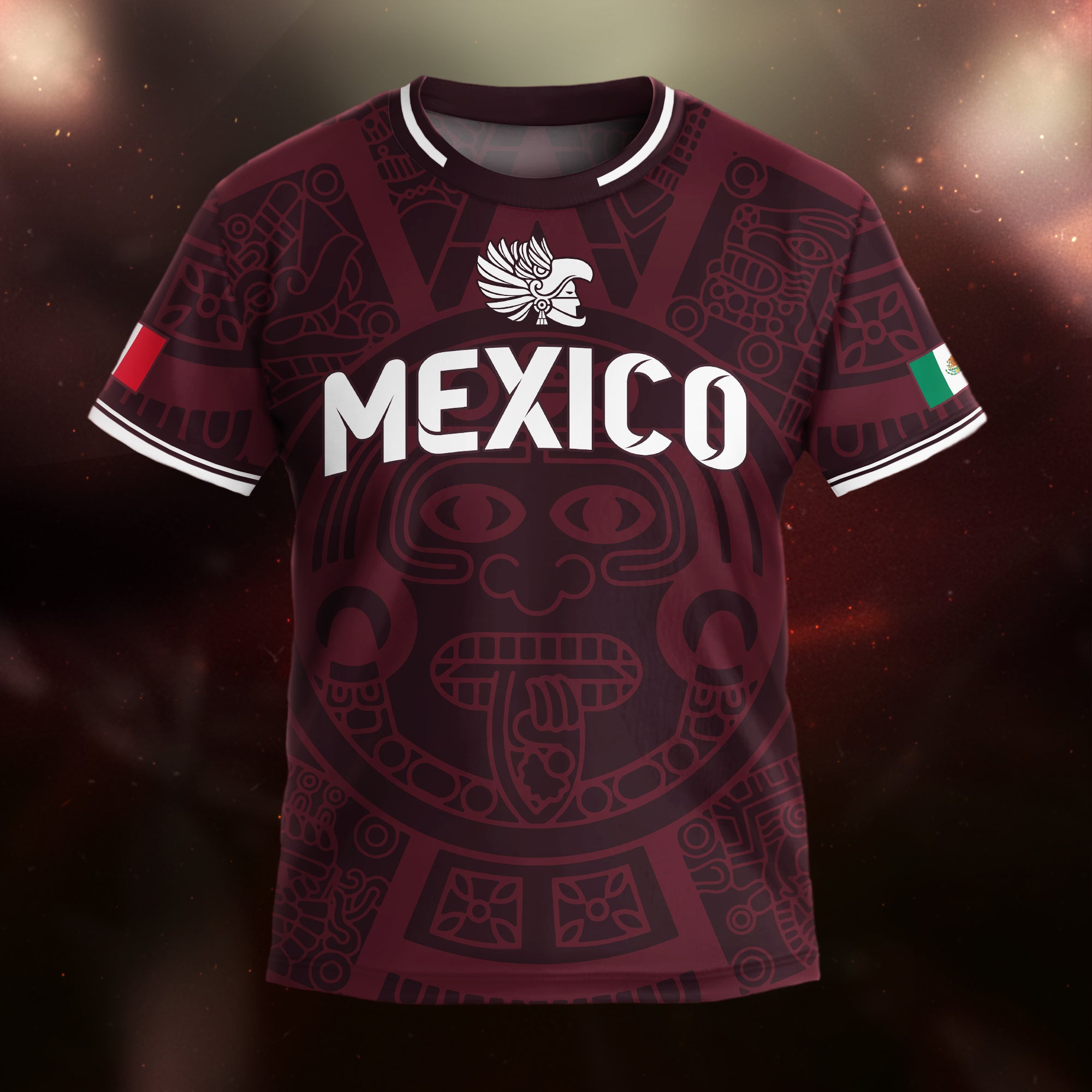 Mexico Kids Soccer Jersey Burgundy Aztec Pattern Crest Design